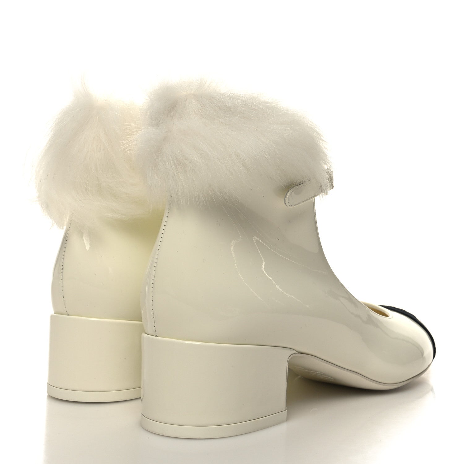 Chanel Patent Shearling Lambskin Grosgrain Cap Toe Mary Jane Low Heel Pumps 39 White Black 4 of 9