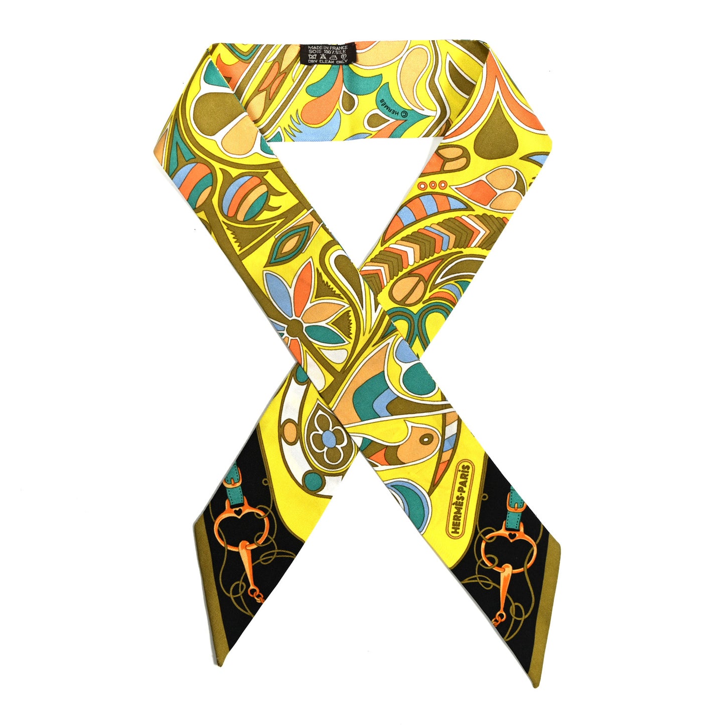 Silk Folklore Twilly Jaune Citron Kaki Saumon