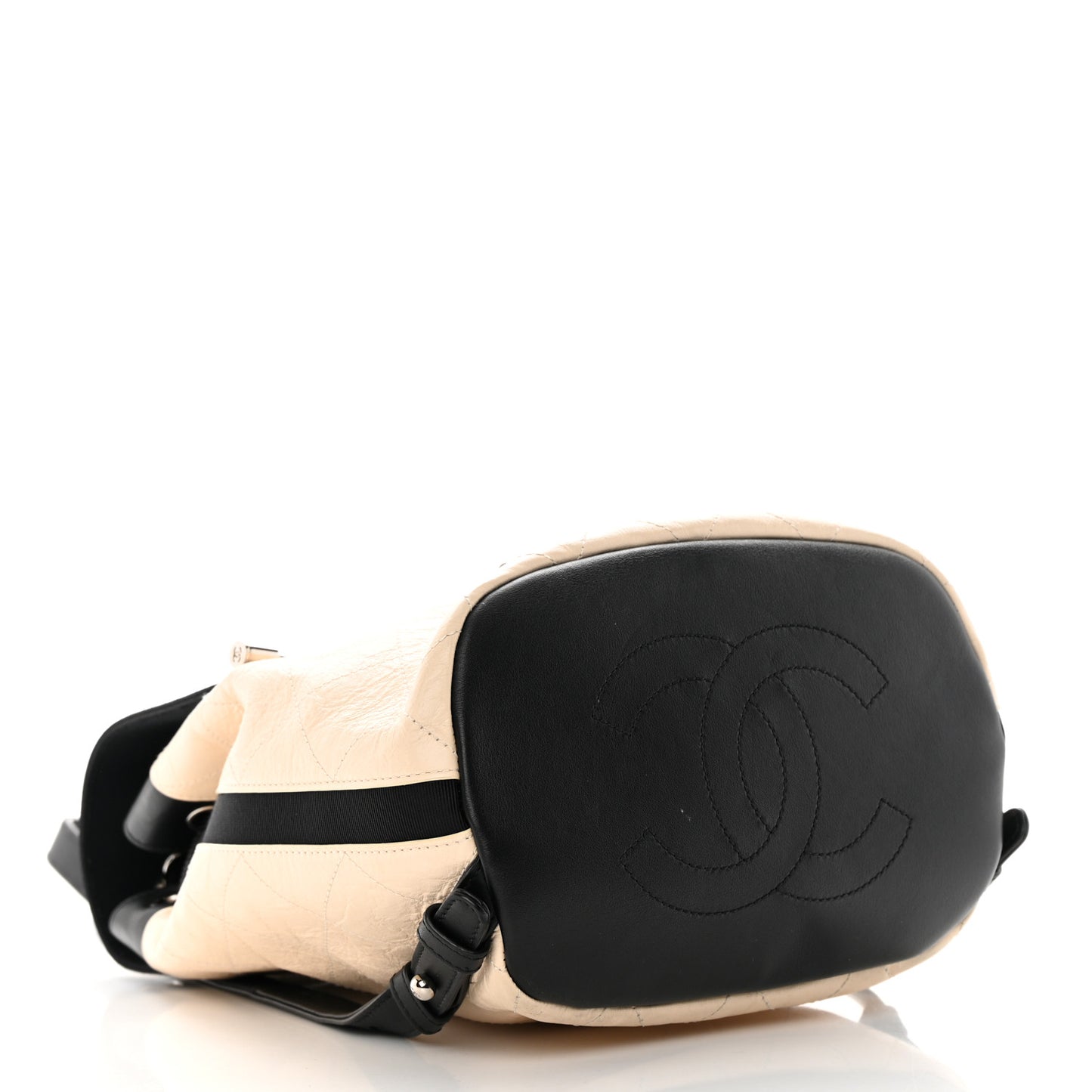 Crumpled Grained Calfskin Quilted Backpack Beige Ivory Black