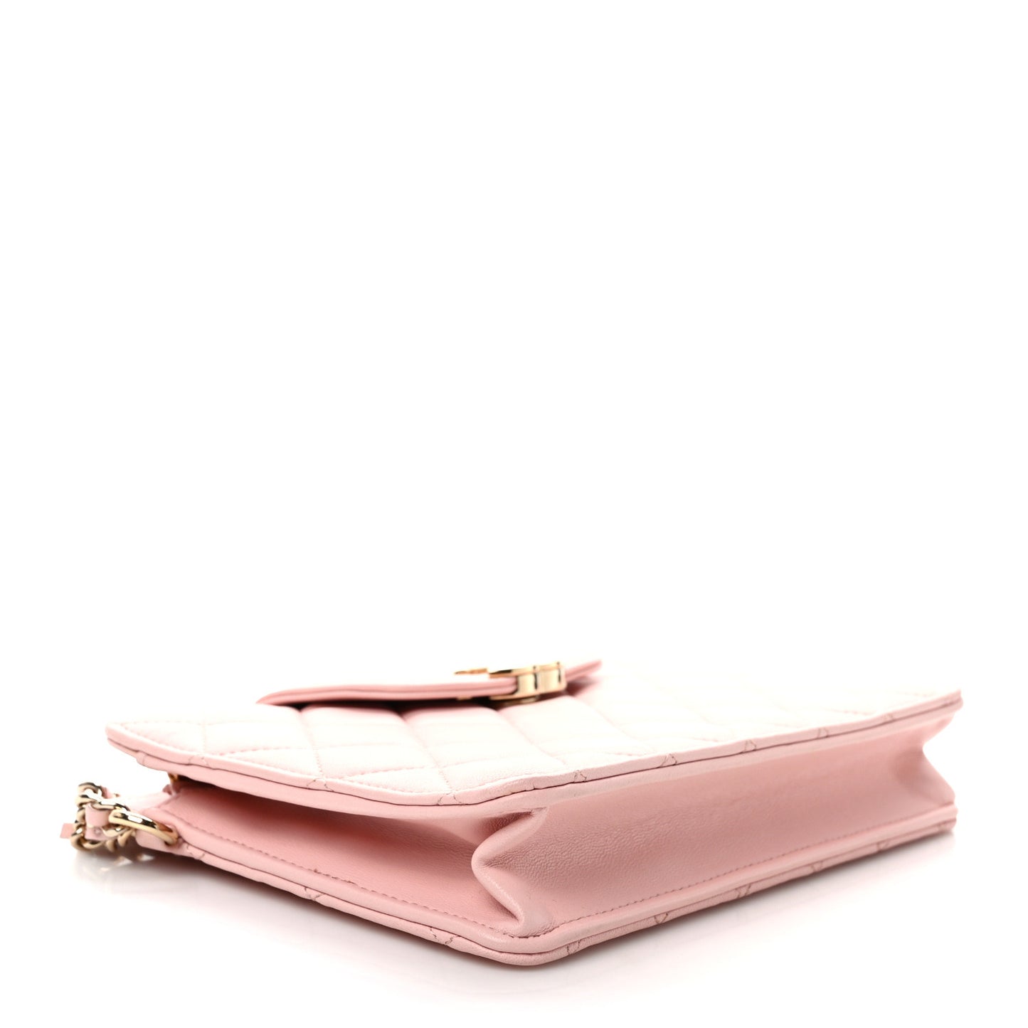 Lambskin Quilted CC Pouch Wristlet Pink