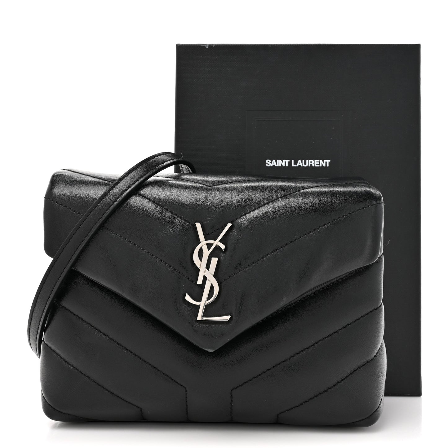 Calfskin Y Quilted Monogram Toy Loulou Crossbody Bag Black