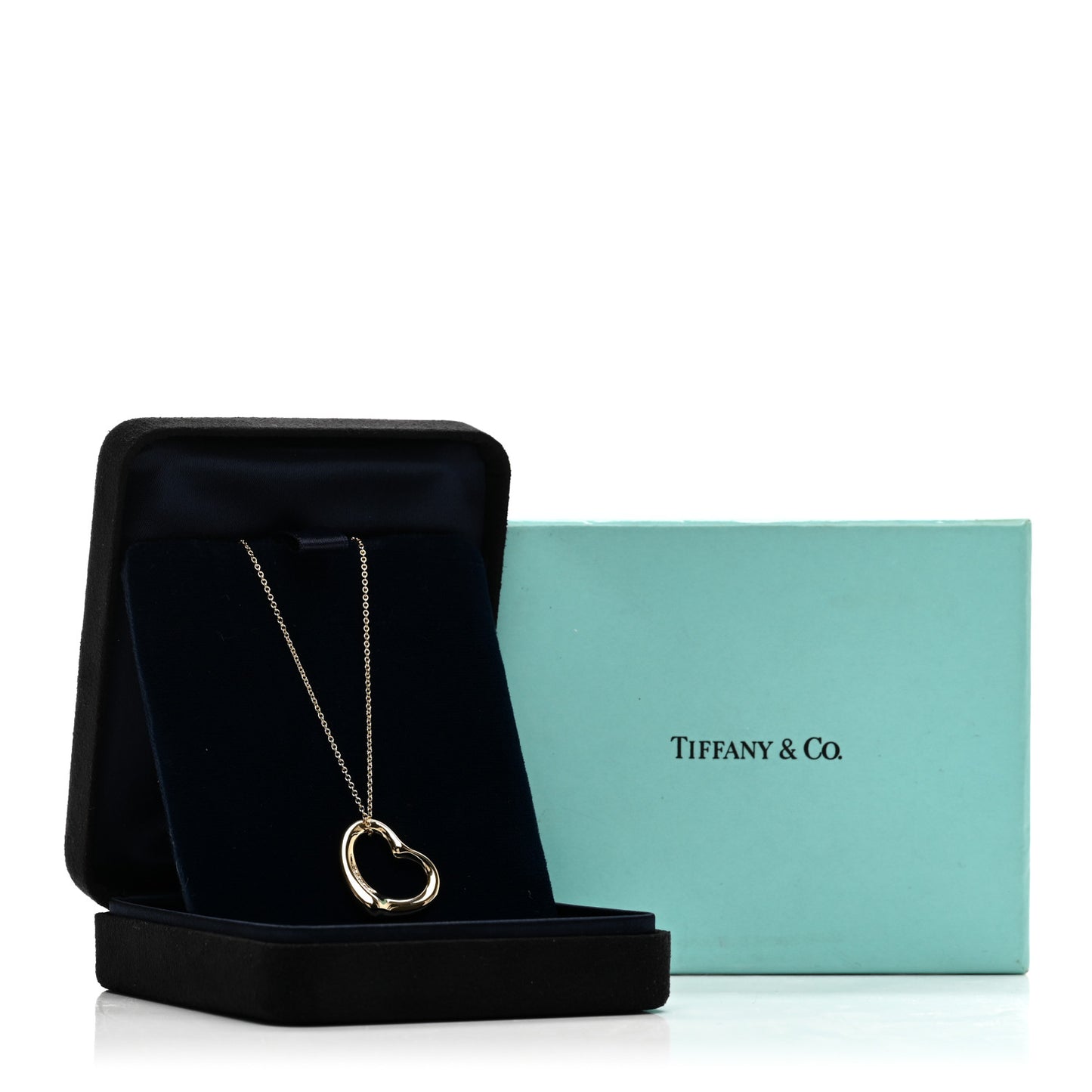 18K Yellow Gold Diamond 22mm Elsa Peretti Open Heart Pendant Necklace