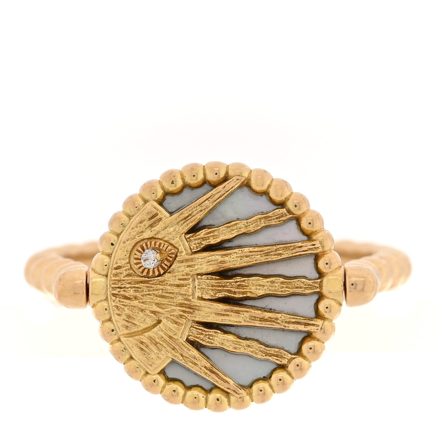 18K Yellow White Gold Diamond Black Onyx Mother of Pearl Rose Celeste Ring 51 5.75
