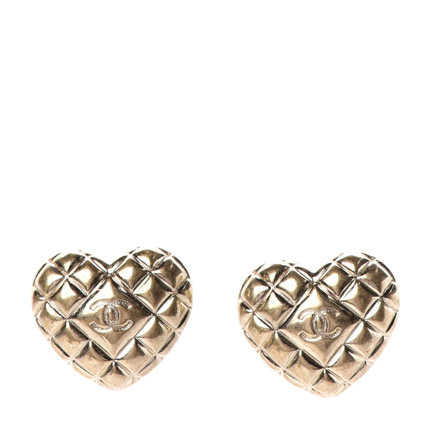 Chanel Quilted CC Heart Earrings Gold 1 of 4