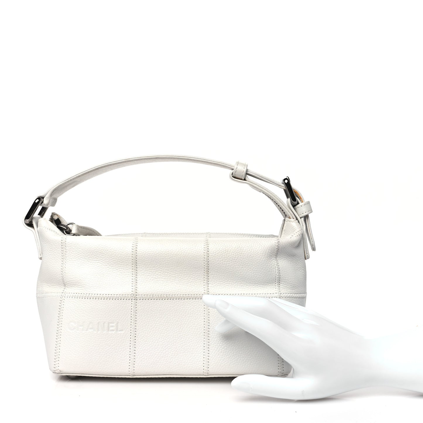 Caviar Square Stitched Bag White