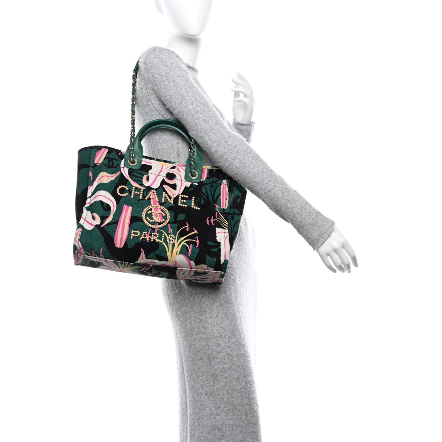 Velvet Calfskin Beaded Small Deauville Tote Pink Green Black