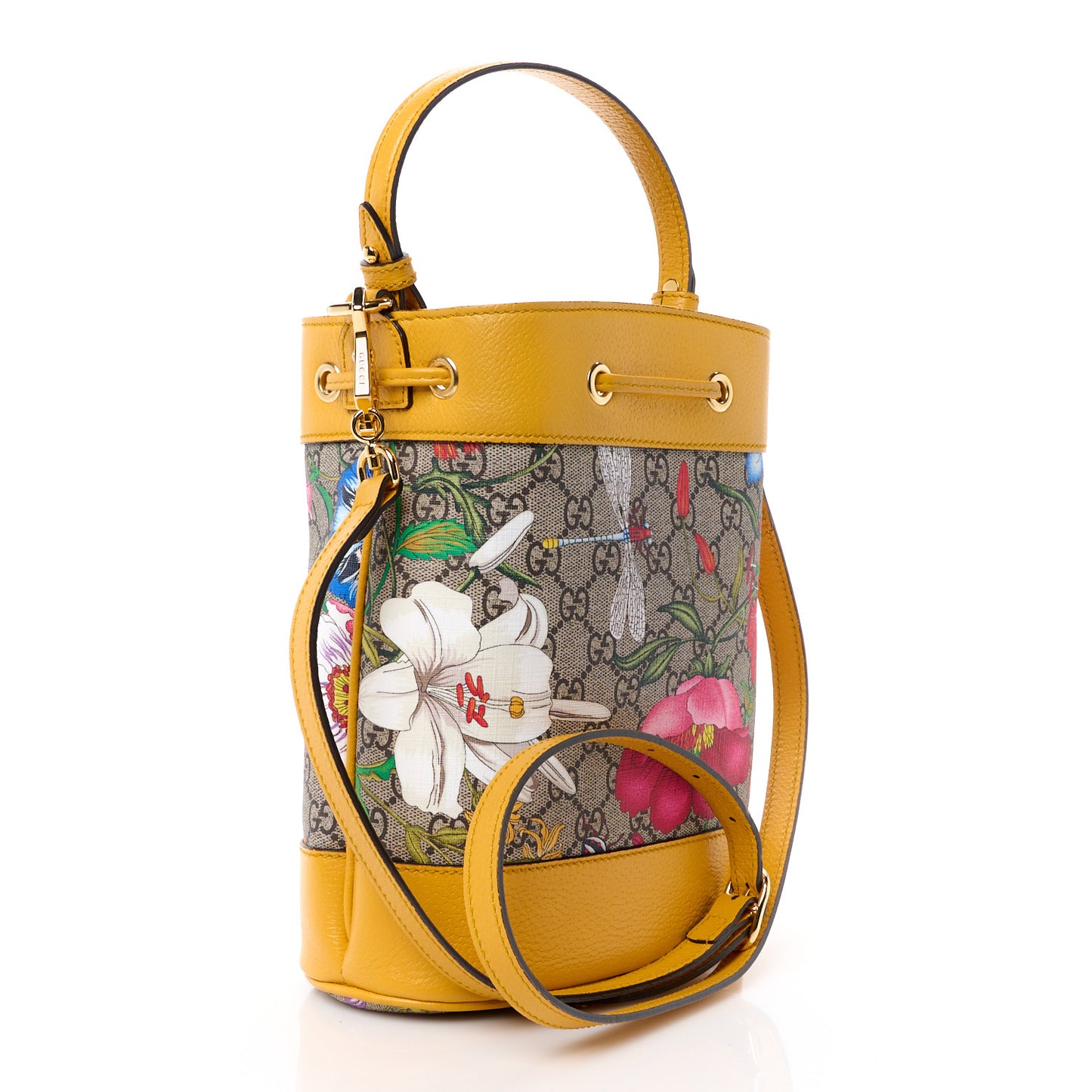 GG Supreme Monogram Flora Small Ophidia Bucket Bag Beige Multicolor Crop
