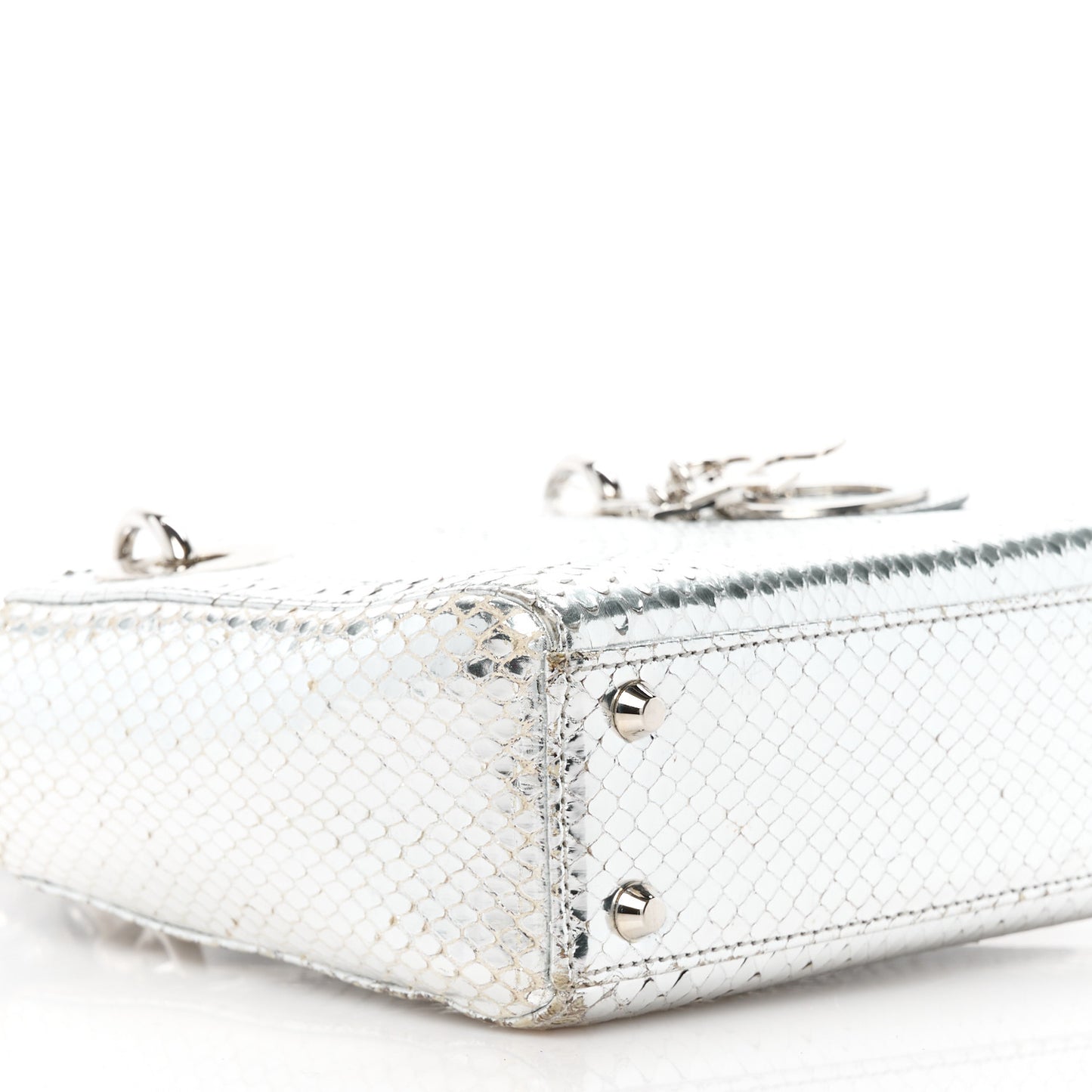 Metallic Snakeskin Mini Lady Dior Silver