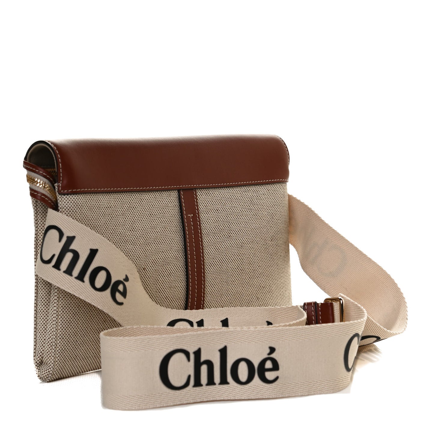 Cotton Calfskin Woody Belt Bag Beige Brown