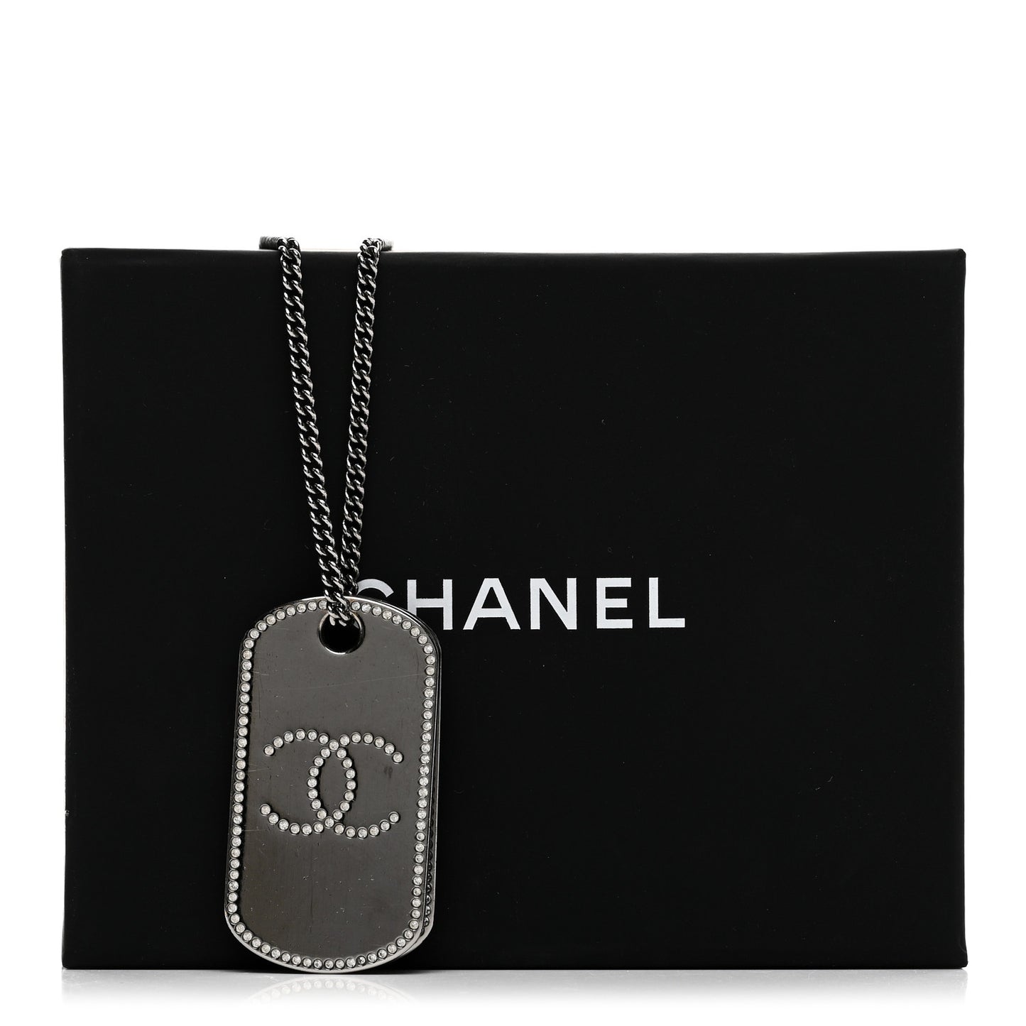 Metal Crystal Ruthenium Dog Tag Charm Necklace Black