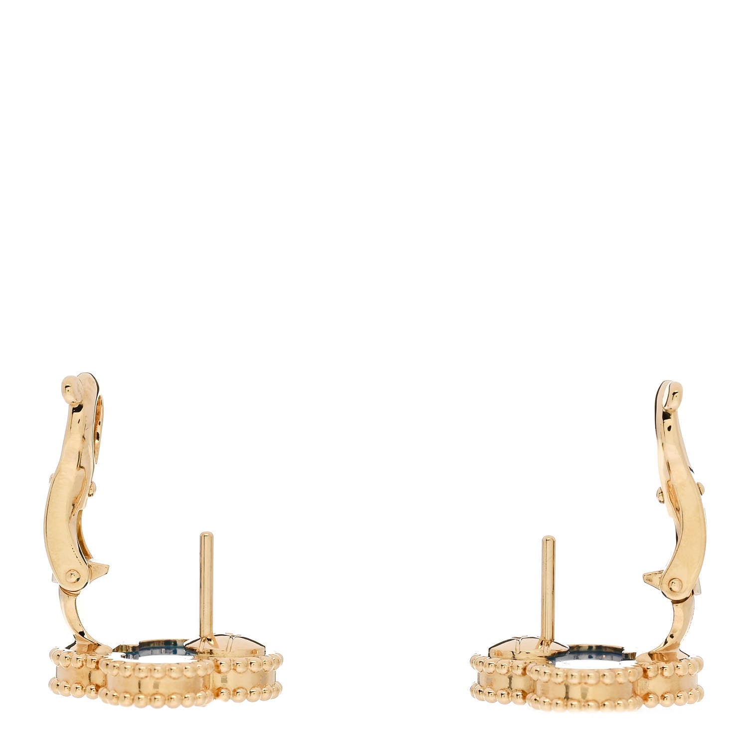 Van Cleef & Arpels 18K Yellow Gold Blue Agate Vintage Alhambra Earrings 3 of 5