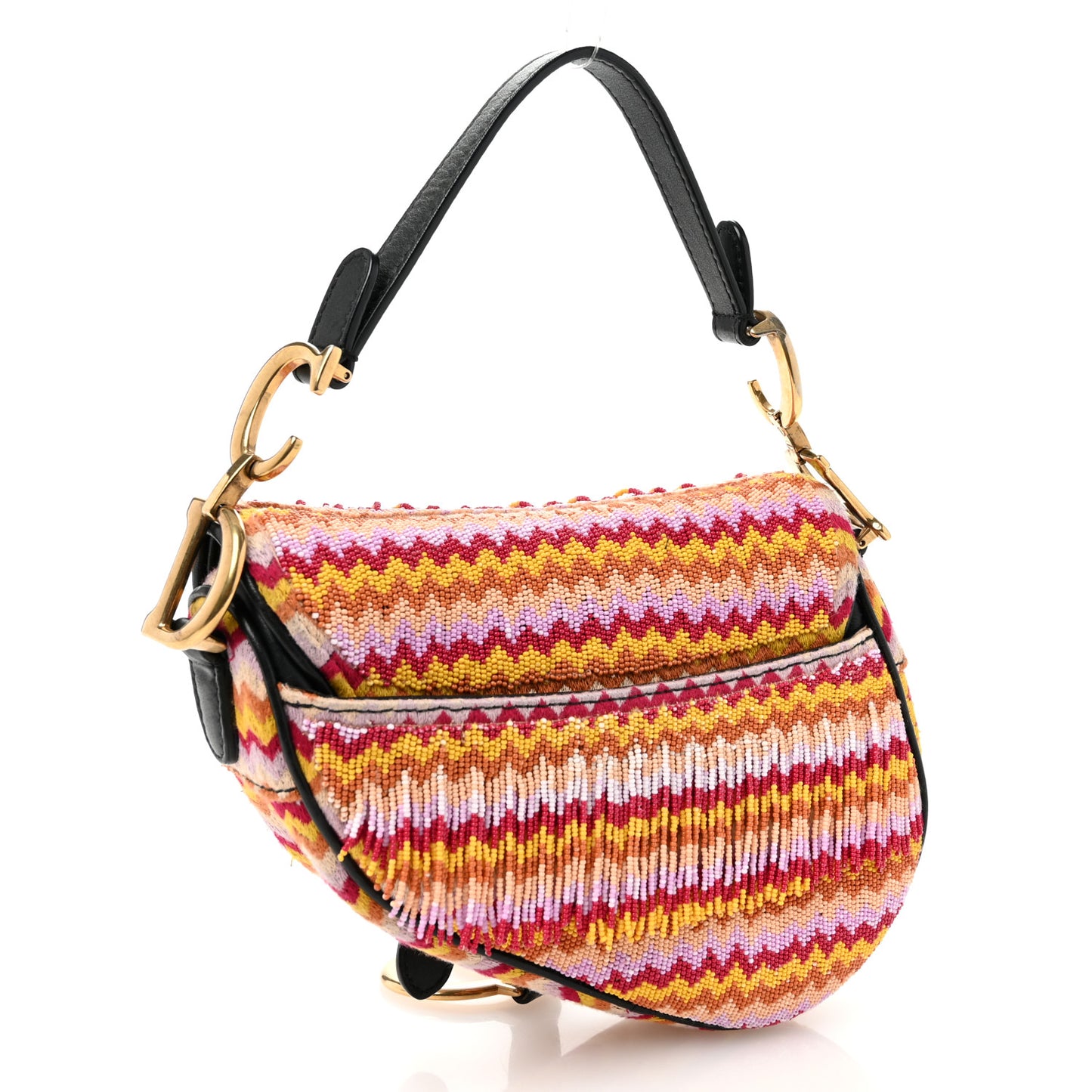 Embroidered Fringe Beaded Mini Saddle Bag Multicolor