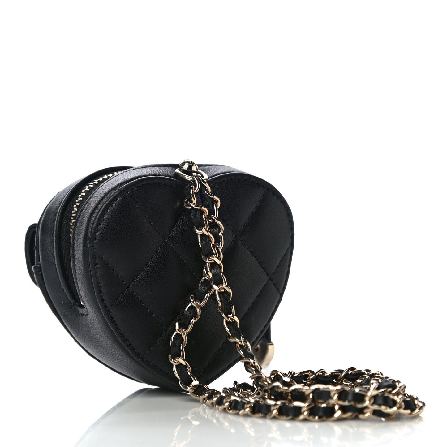 Lambskin Quilted CC In Love Heart Coin Purse With Chain Black