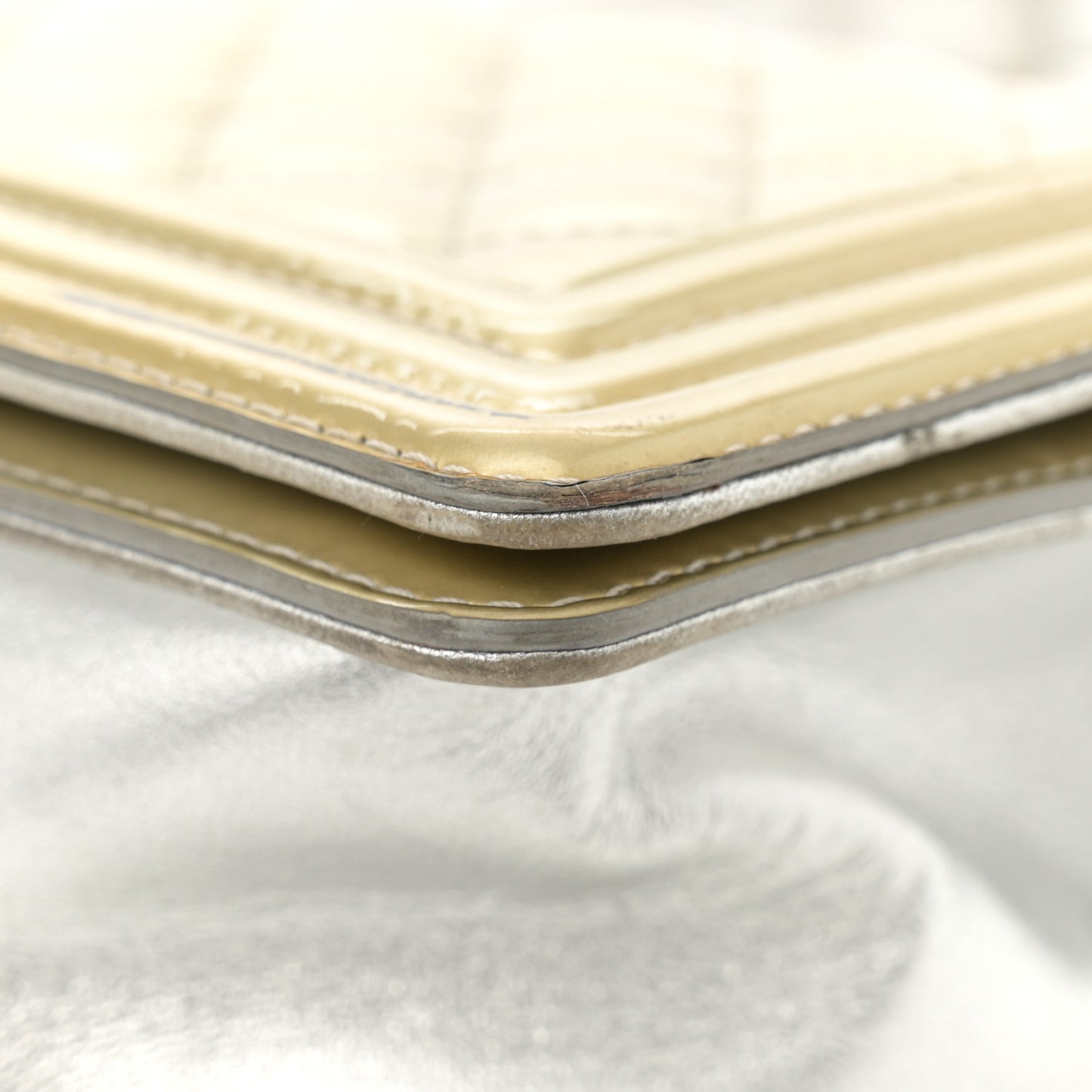 Metallic Patent Calfskin Quilted Medium Boy Flap Gold