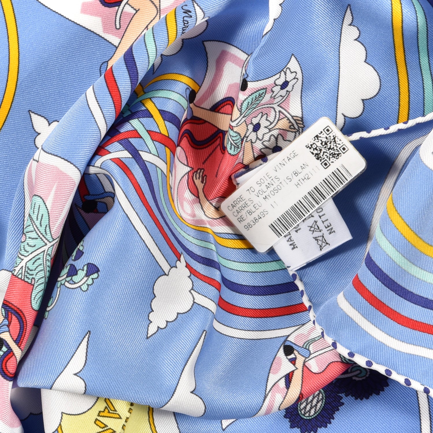 Hermes Silk Carres Volants Scarf 70 Bleu Myosotis White 5 of 5