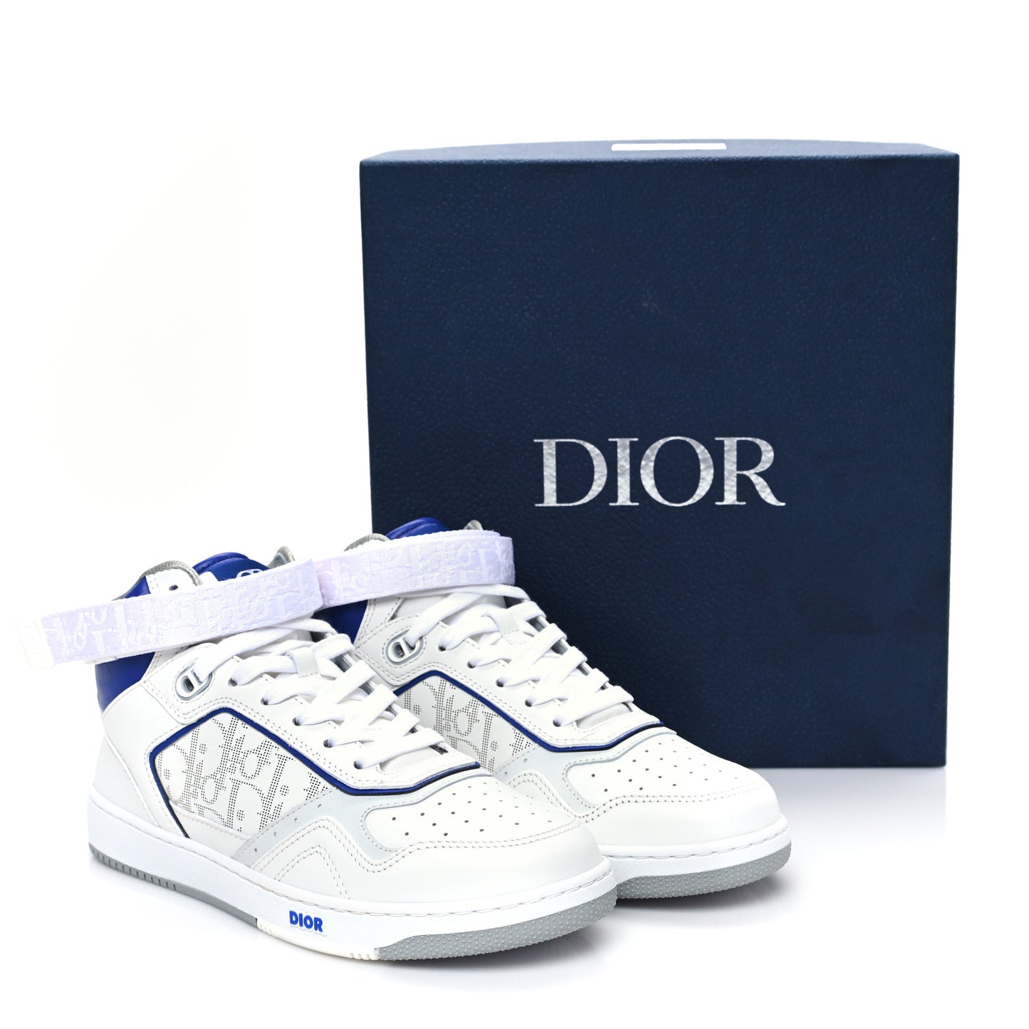 Smooth Calfskin Oblique Galaxy Perforated Mens B27 Mid Top Sneakers 40 White Blue