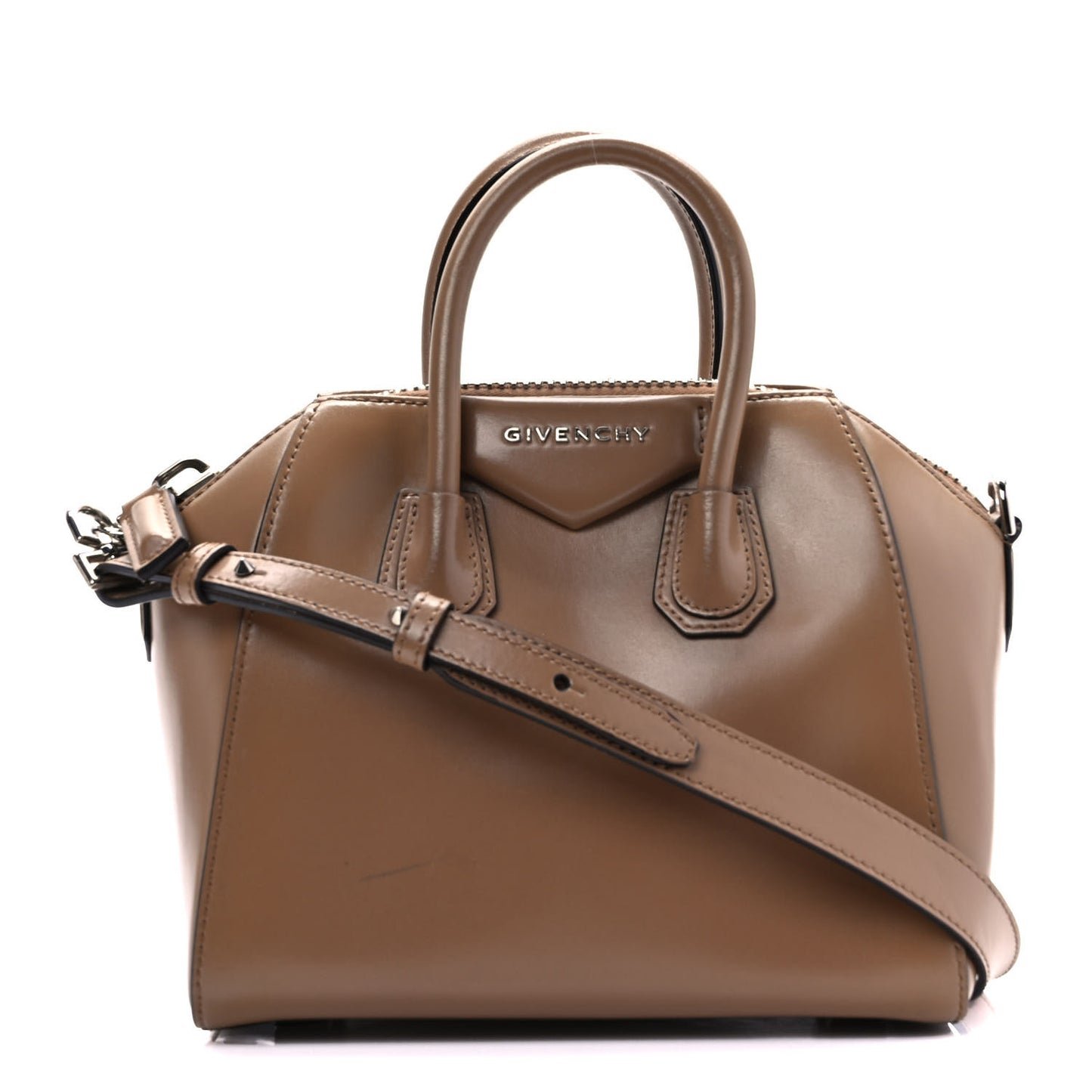 Shiny Lord Calfskin Mini Antigona Dark Beige