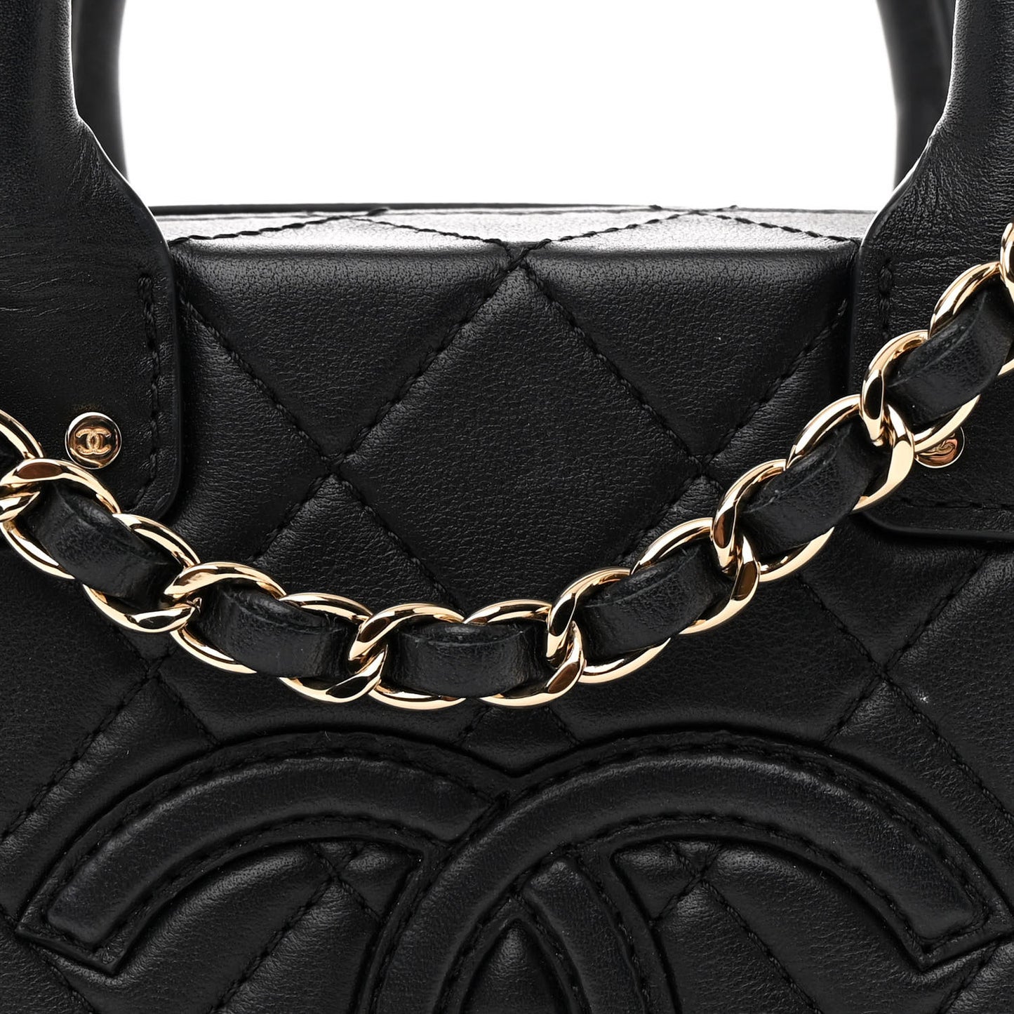 Calfskin Quilted Studded Square Vanity Case Black