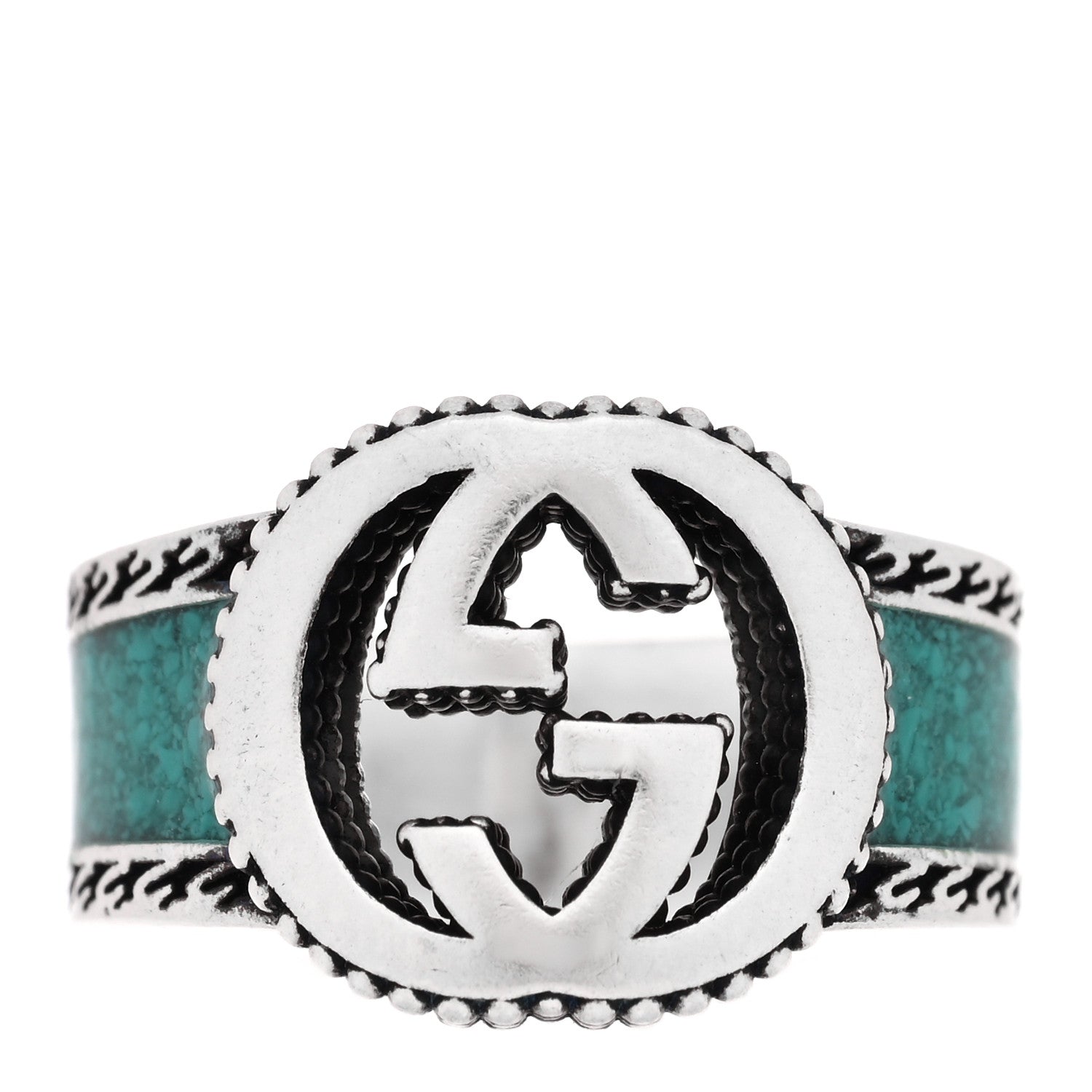 Gucci Sterling Silver Enamel Interlocking G Band Ring 50 5.5