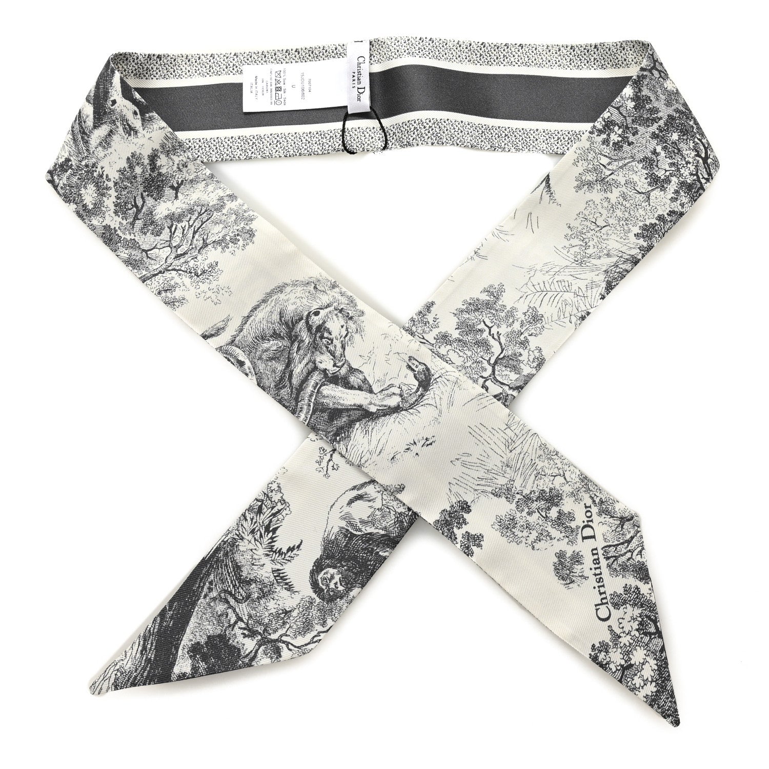 Christian Dior Silk Toile De Jouy Reverse Capri Mitzah Scarf Grey