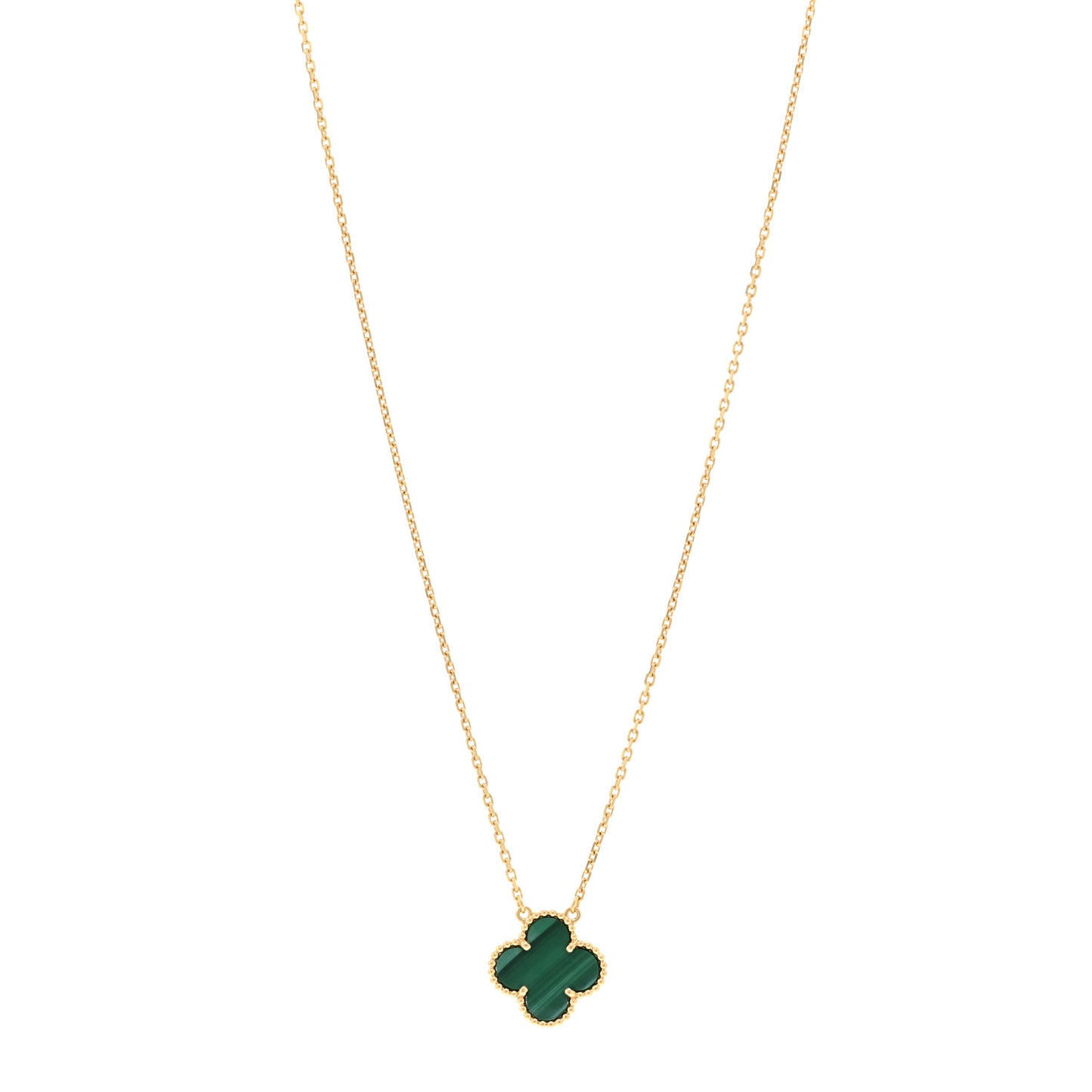 18K Yellow Gold Malachite Vintage Alhambra Pendant Necklace