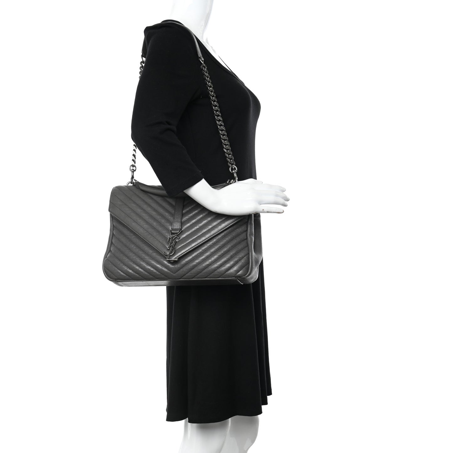 Sheepskin Matelasse Chevron Monogram Large College Satchel Dark Anthracite