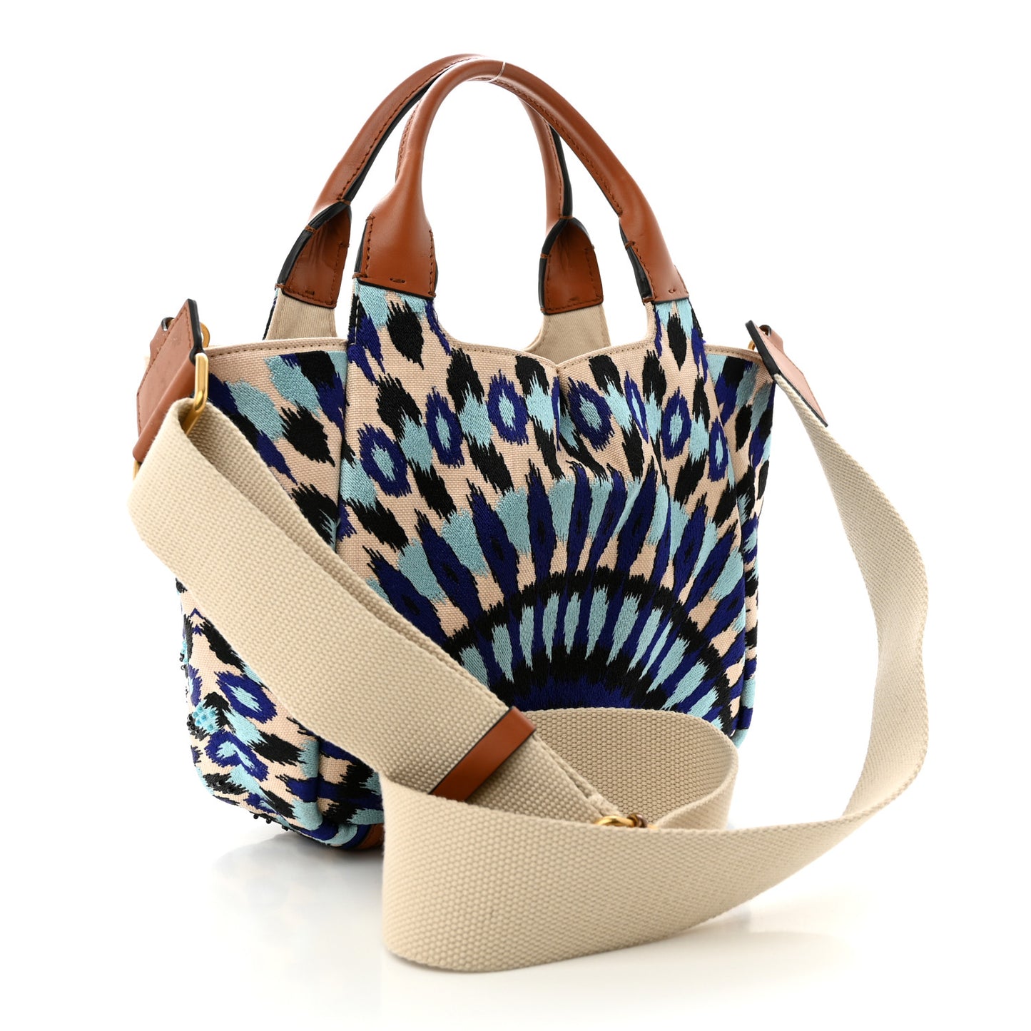 Canvas Beaded Embroidered Small Atelier Tote Bag Blue