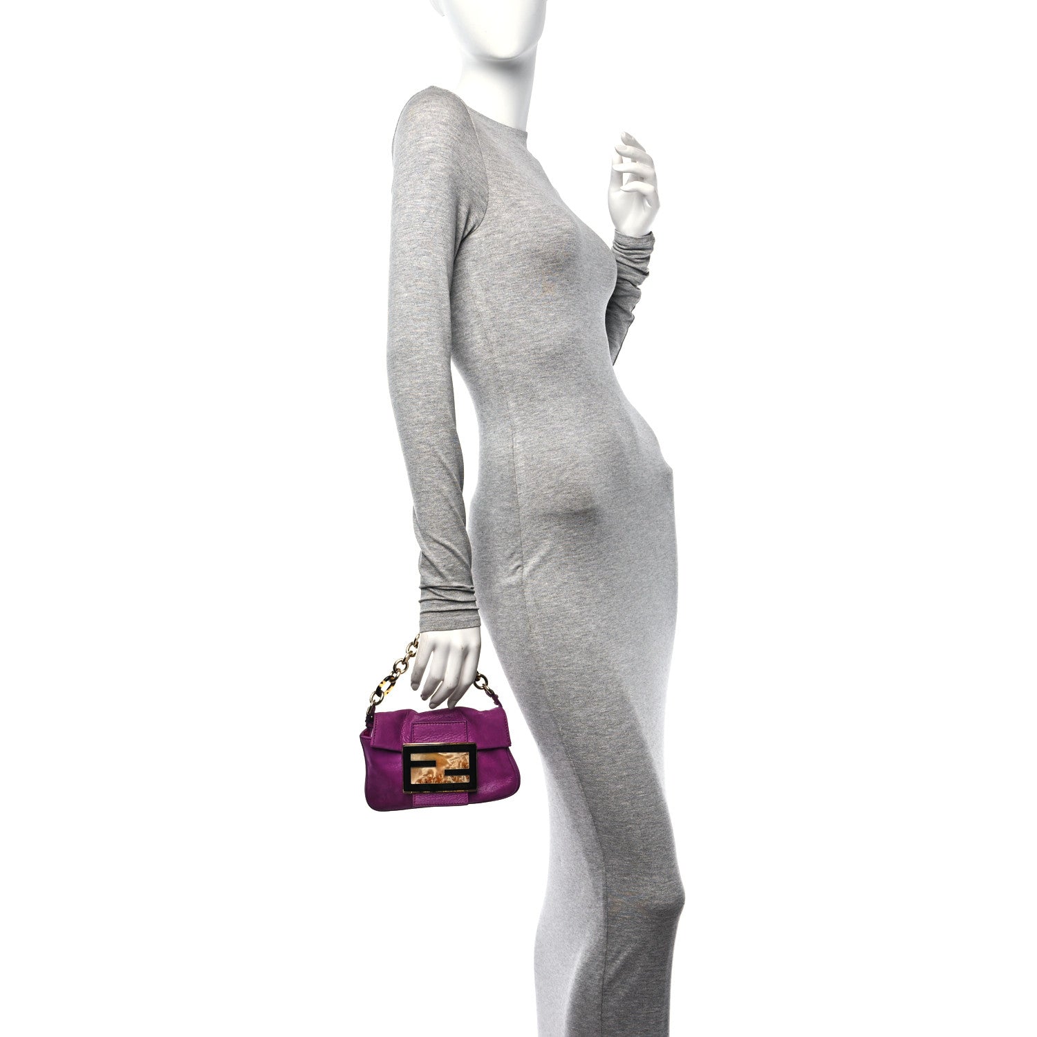 Fendi Vitello Savana Mini Baguette Cyclamen Turtle 2 of 13