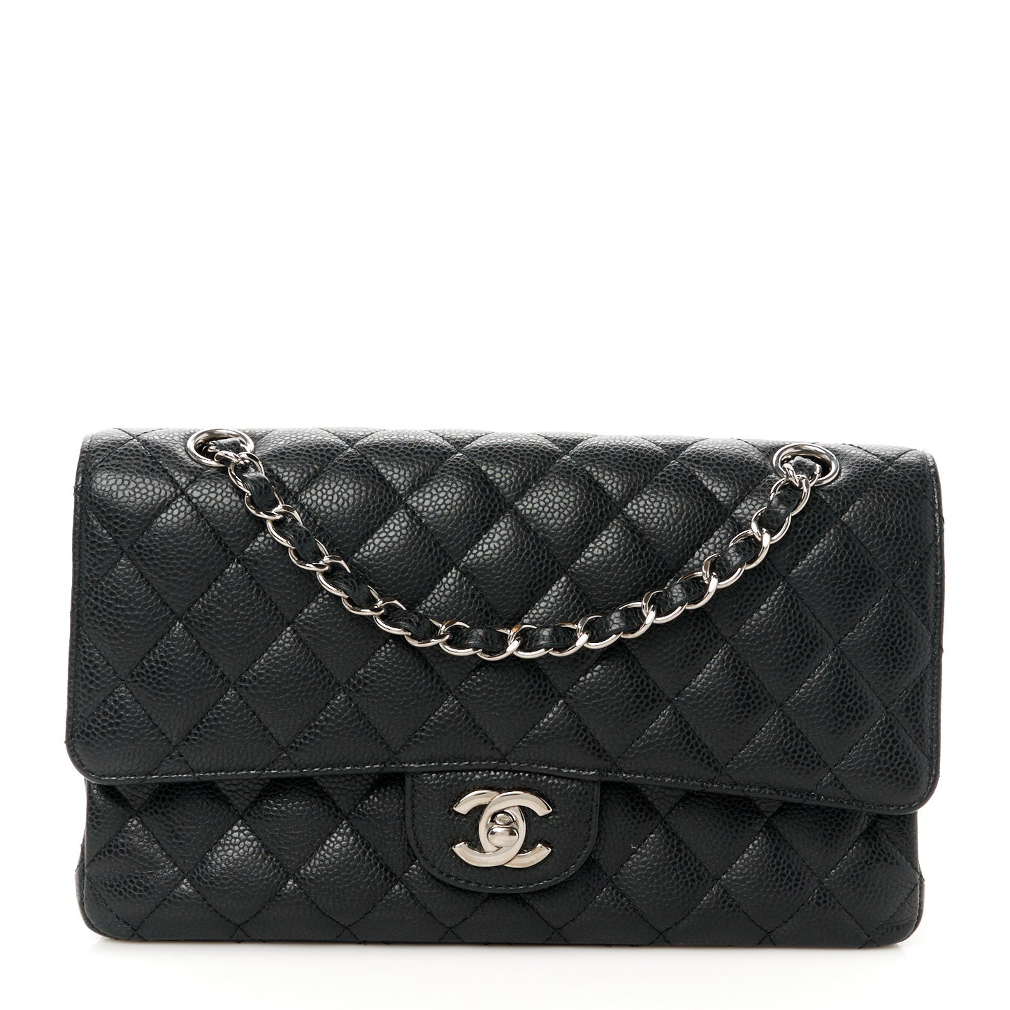 Caviar Quilted Medium Double Flap Black