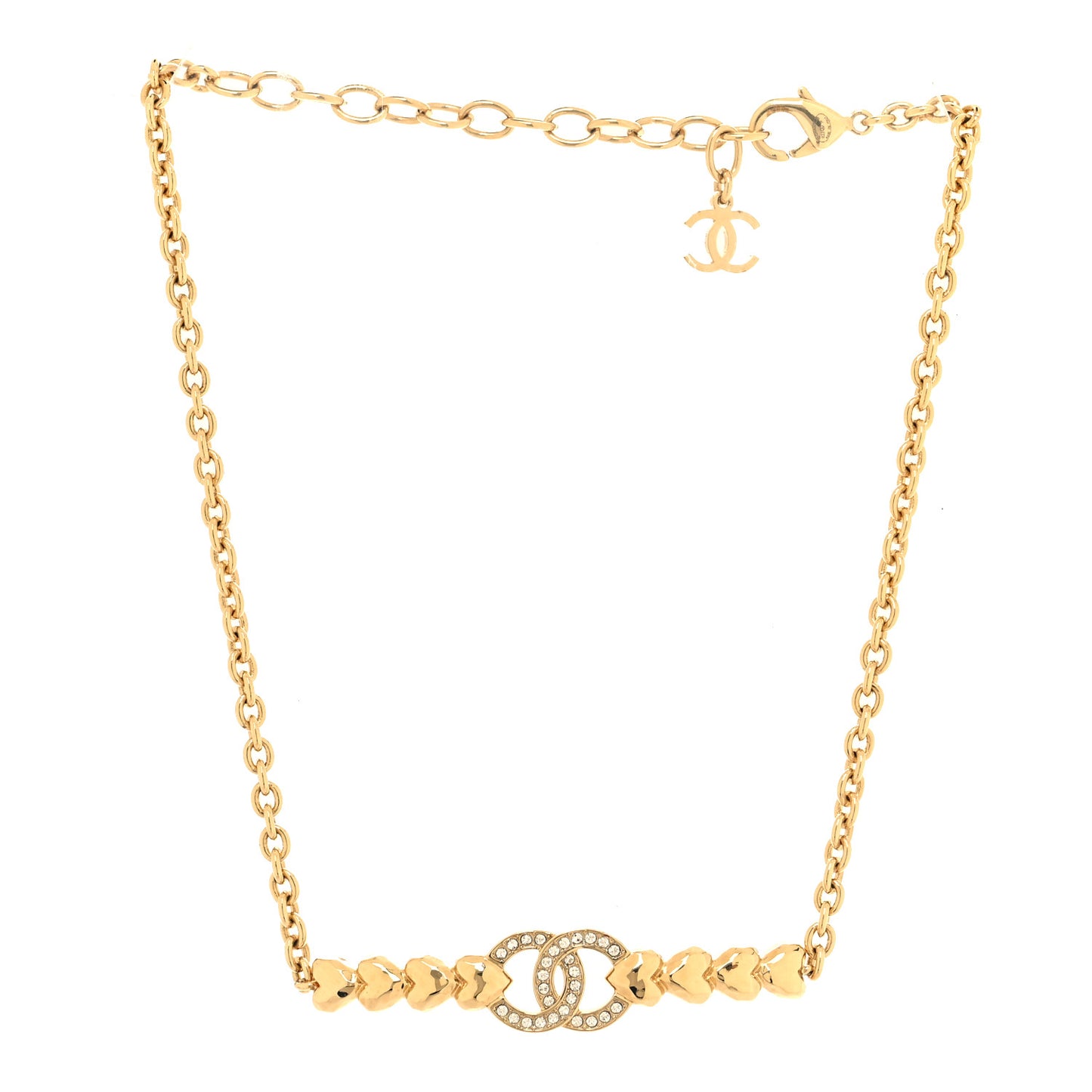 Crystal CC Heart Link Choker Necklace Gold