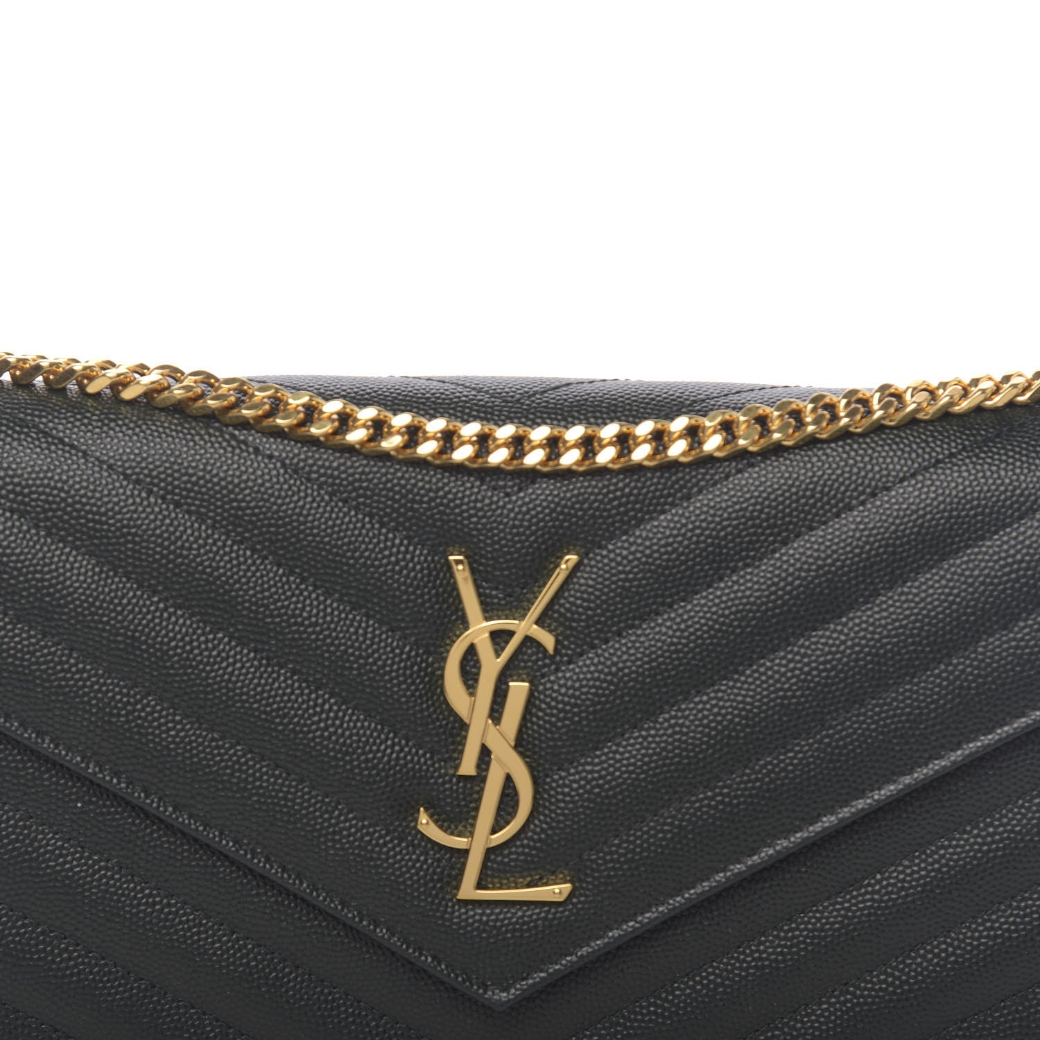 Saint Laurent Grain De Poudre Matelasse Chevron Monogram Chain Wallet Dark Green 10 of 11