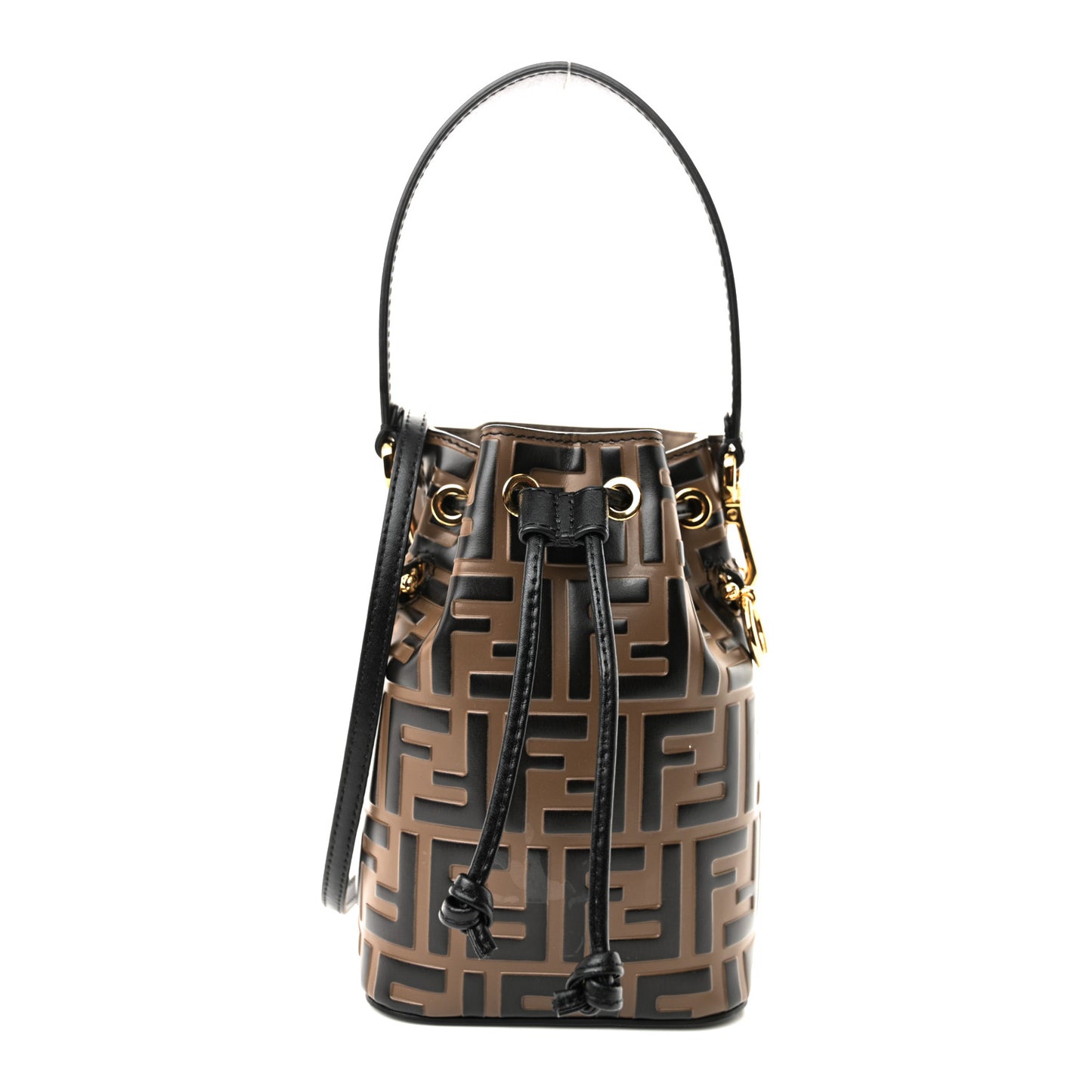 Vitello Liberty F is Fendi Bi-Color FF 1974 Embossed Mini Mon Tresor Bucket Bag Maya Black