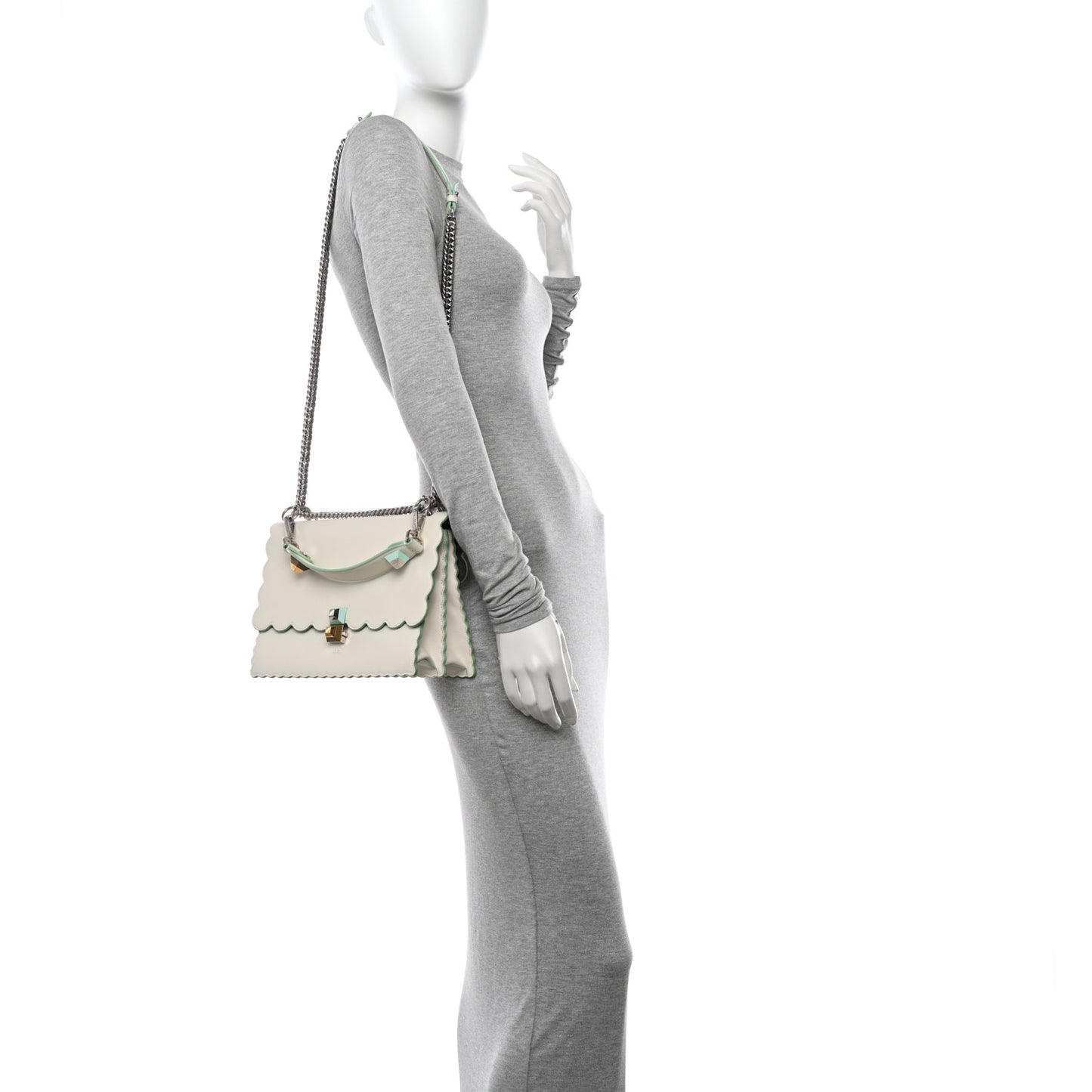 Vitello Liberty Scalloped Studded Kan I Shoulder Bag Bianco