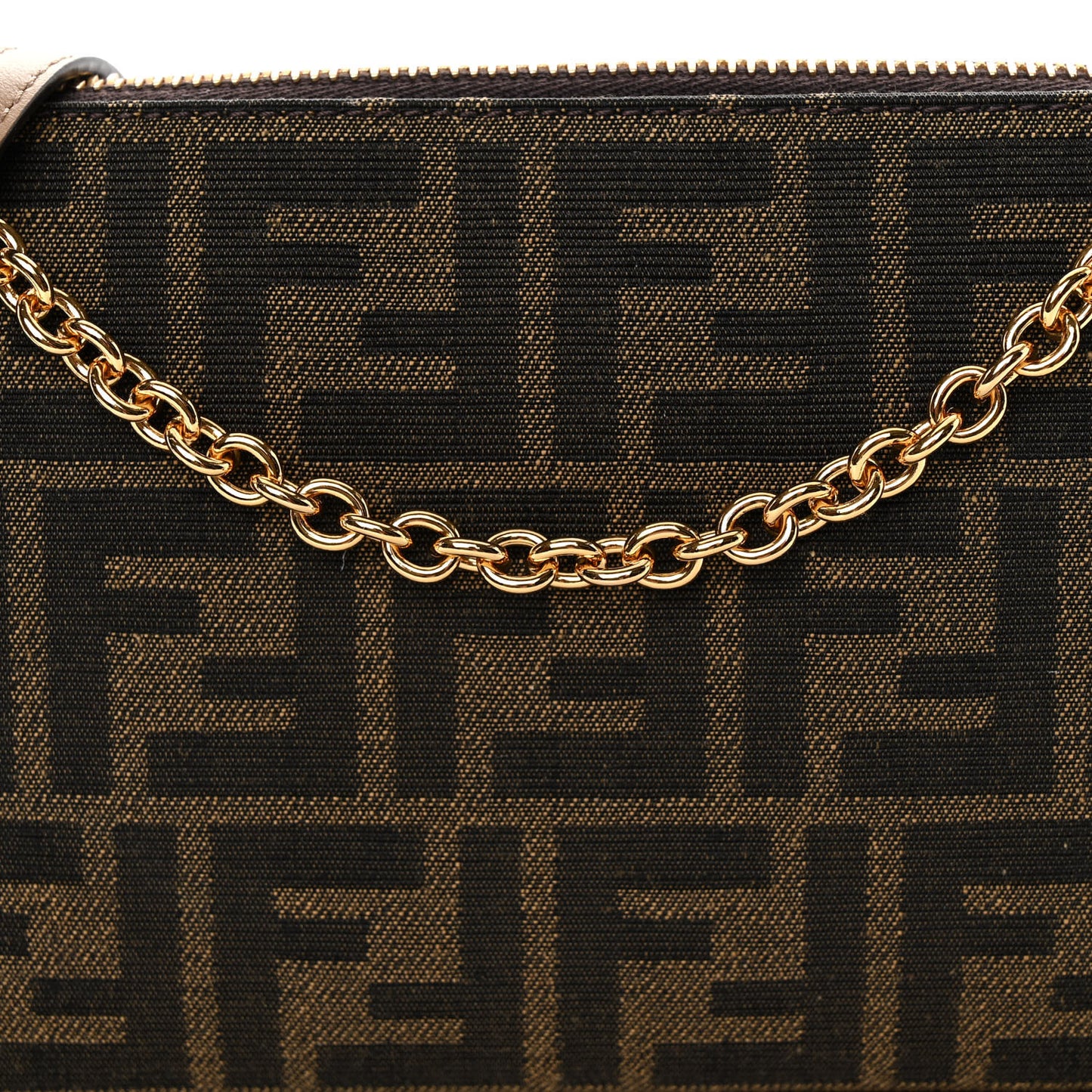 Fabric Jacquard Vitello Grace FF 1974 Baguette Pouch Tobacco Moro Sand