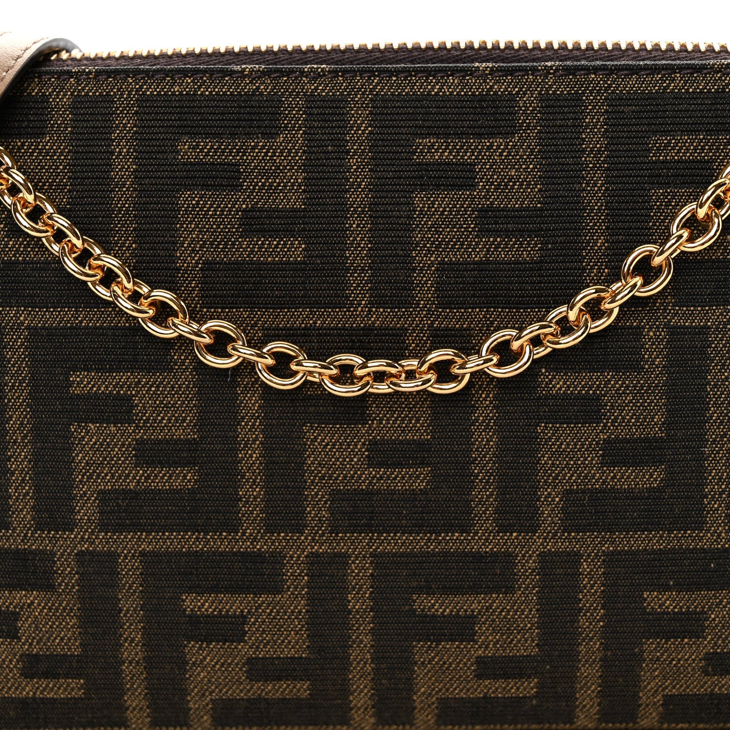 Fendi Fabric Jacquard Vitello Grace FF 1974 Baguette Pouch Tobacco Moro Sand 7 of 10