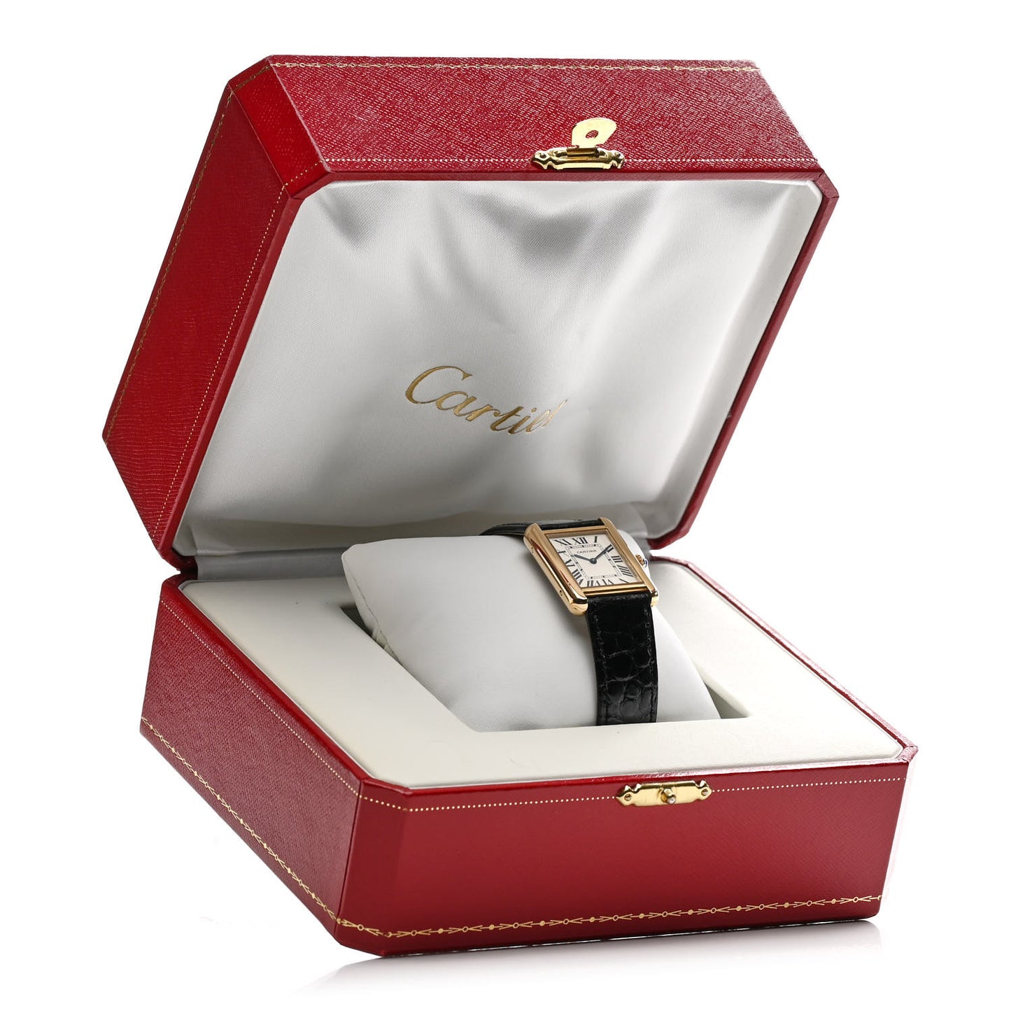 Stainless Steel 18K Yellow Gold Alligator 24mm Tank Solo Quartz Watch