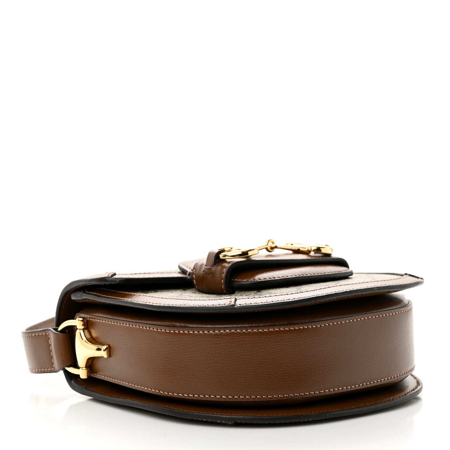 GG Supreme Monogram Mini Horsebit 1955 Rounded Shoulder Bag Beige Brown Sugar