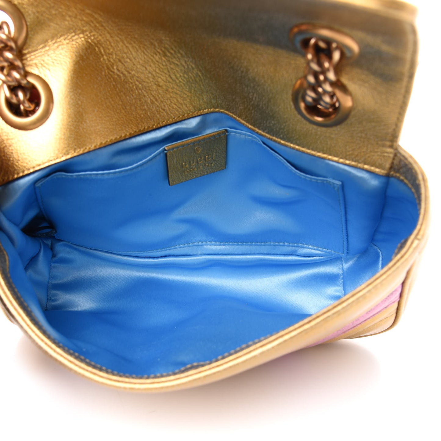 Metallic Calfskin Matelasse Mini GG Marmont Shoulder Bag Gold Pink
