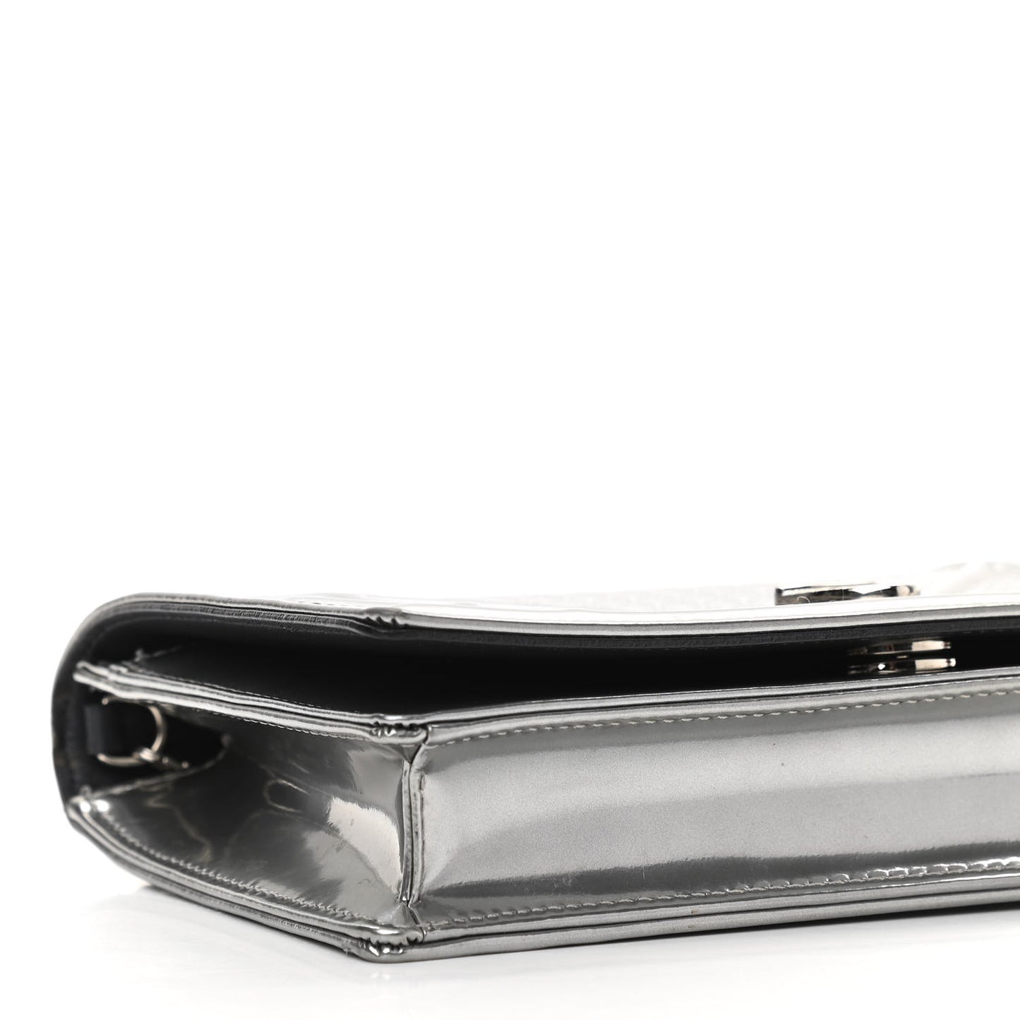 Metallic Patent Micro-Cannage Diorama Wallet on Chain Pouch Silver