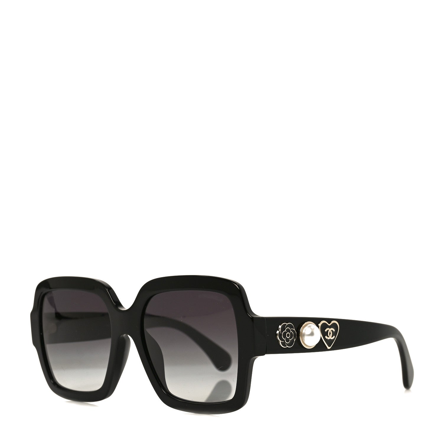 Chanel Acetate Charms Pearl Square Sunglasses 5479-A Black Gold