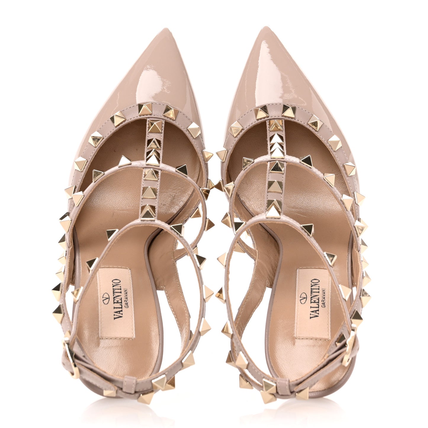 Patent Nappa Rockstud Ankle Strap 100mm Pumps 36 Poudre