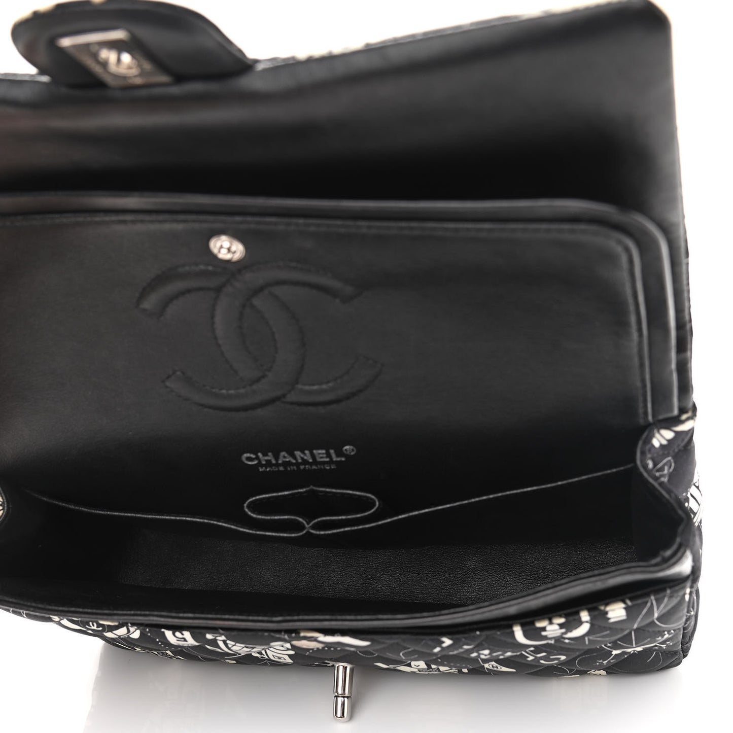 Satin Airline Printed Medium Double Flap Black White