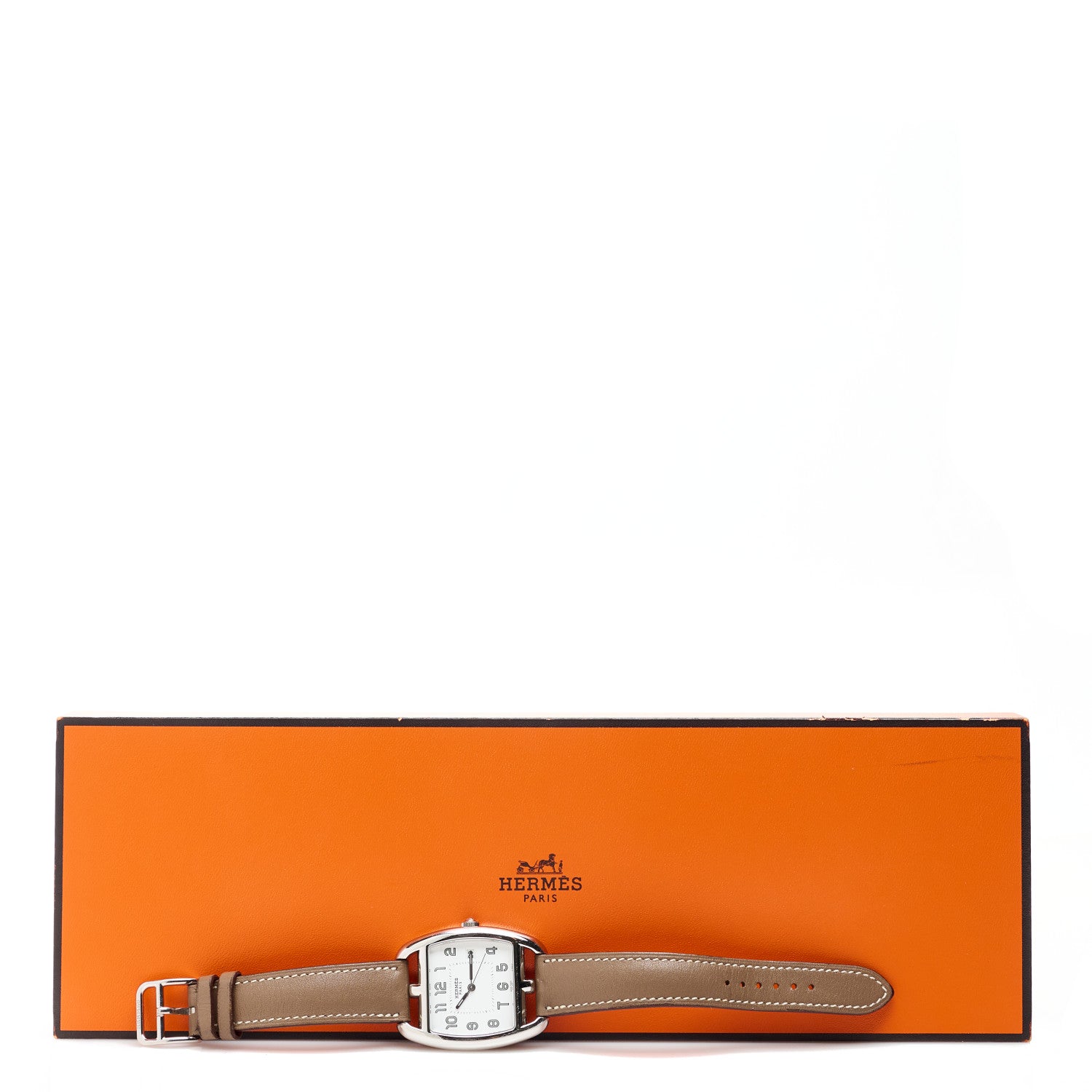 Hermes Stainless Steel Swift 33mm Cape Cod Tonneau Quartz Watch Etoupe 5 of 5