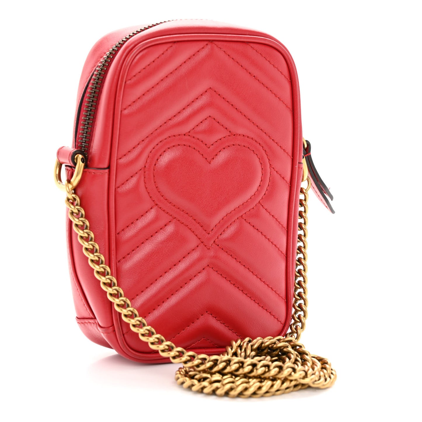 Calfskin Matelasse Mini GG Marmont Crossbody Bag Hibiscus Red