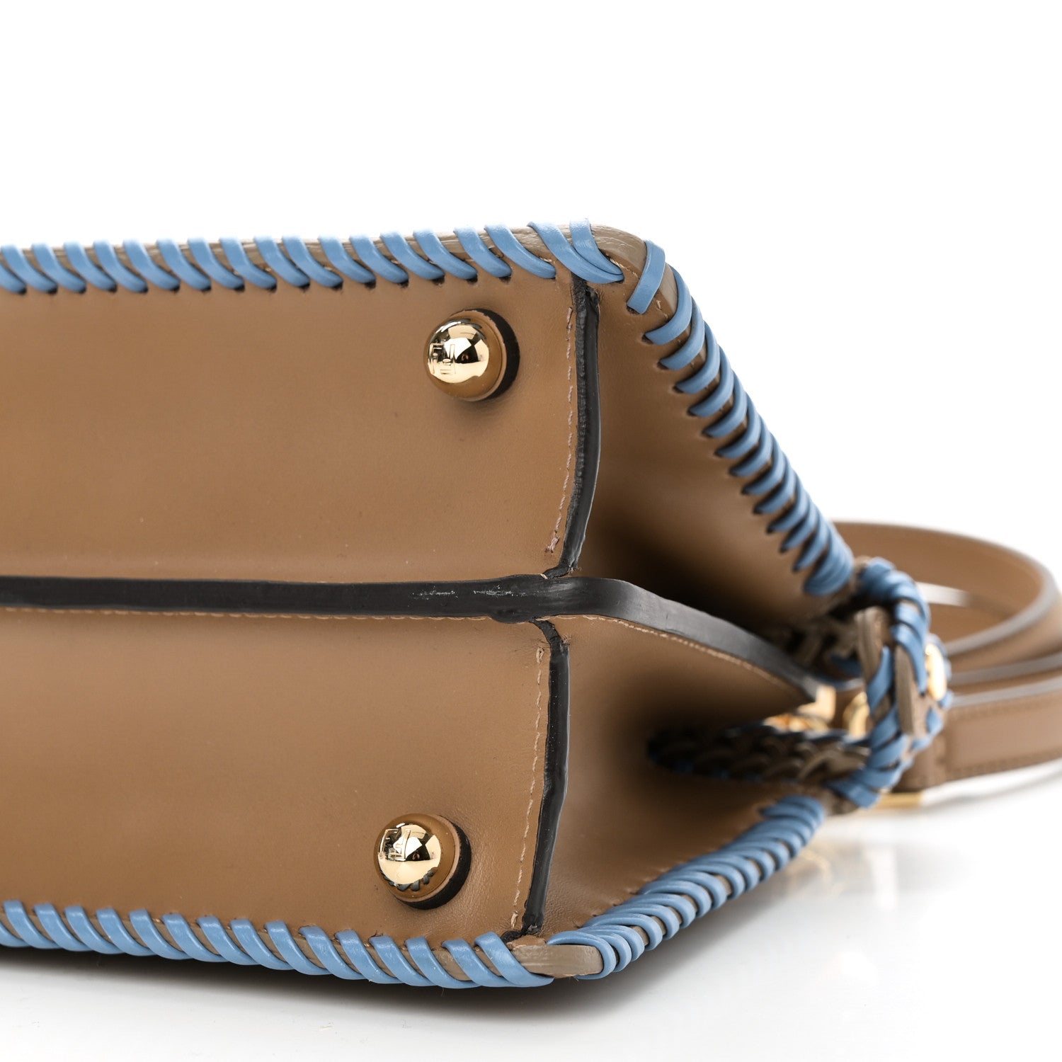 Fendi Vitello King Shiny Nappa Intreccio Petite Peekaboo I SEE U Satchel Sand Beige Blue 9 of 9