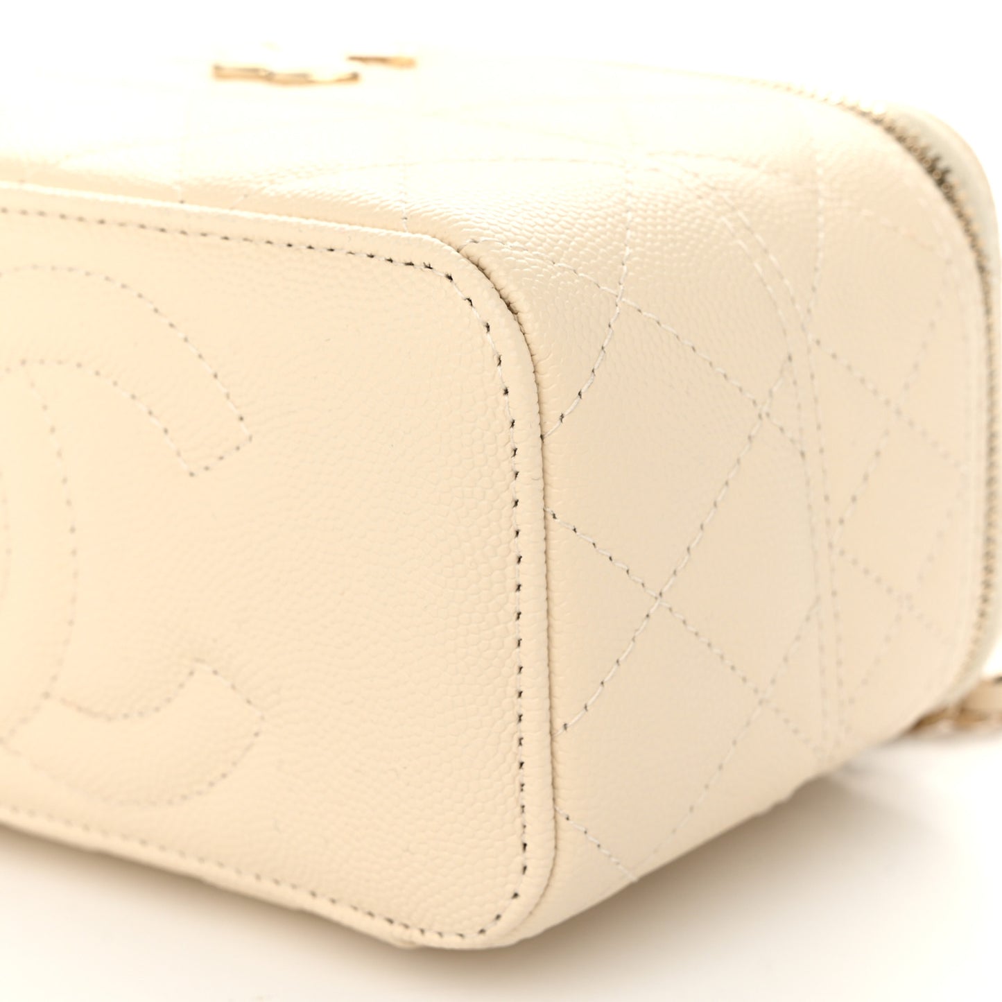 Caviar Quilted Trendy Handle Mini Vanity Ecru