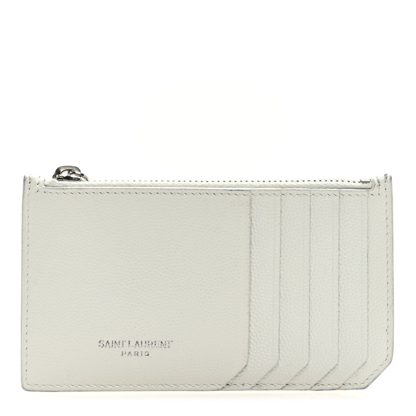 Grained Calfskin 5 Fragments Zip Pouch Card Holder White
