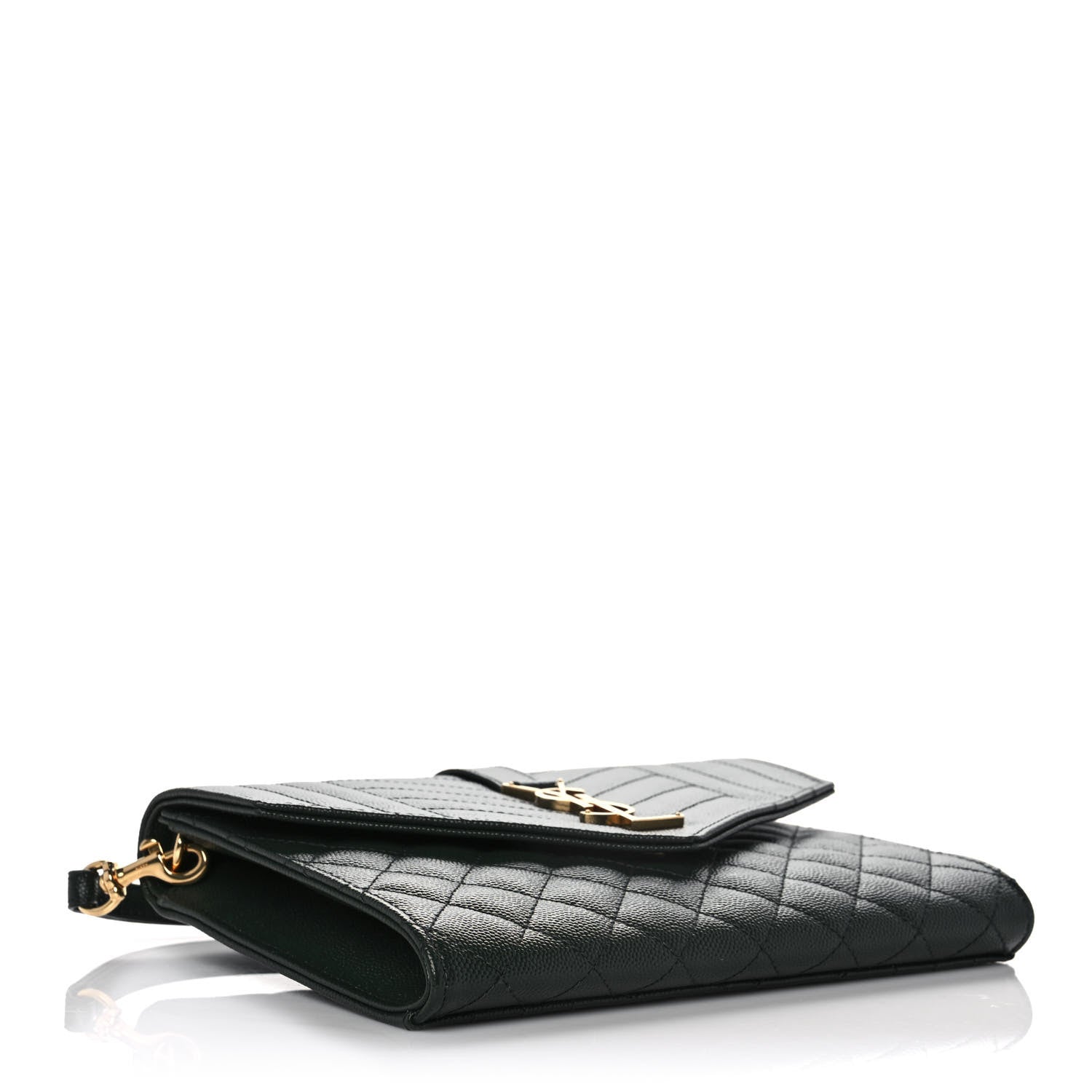 Saint Laurent Grain De Poudre Textured Mixed Matelasse Triquilt Monogram Clutch Vert Fonce 4 of 11
