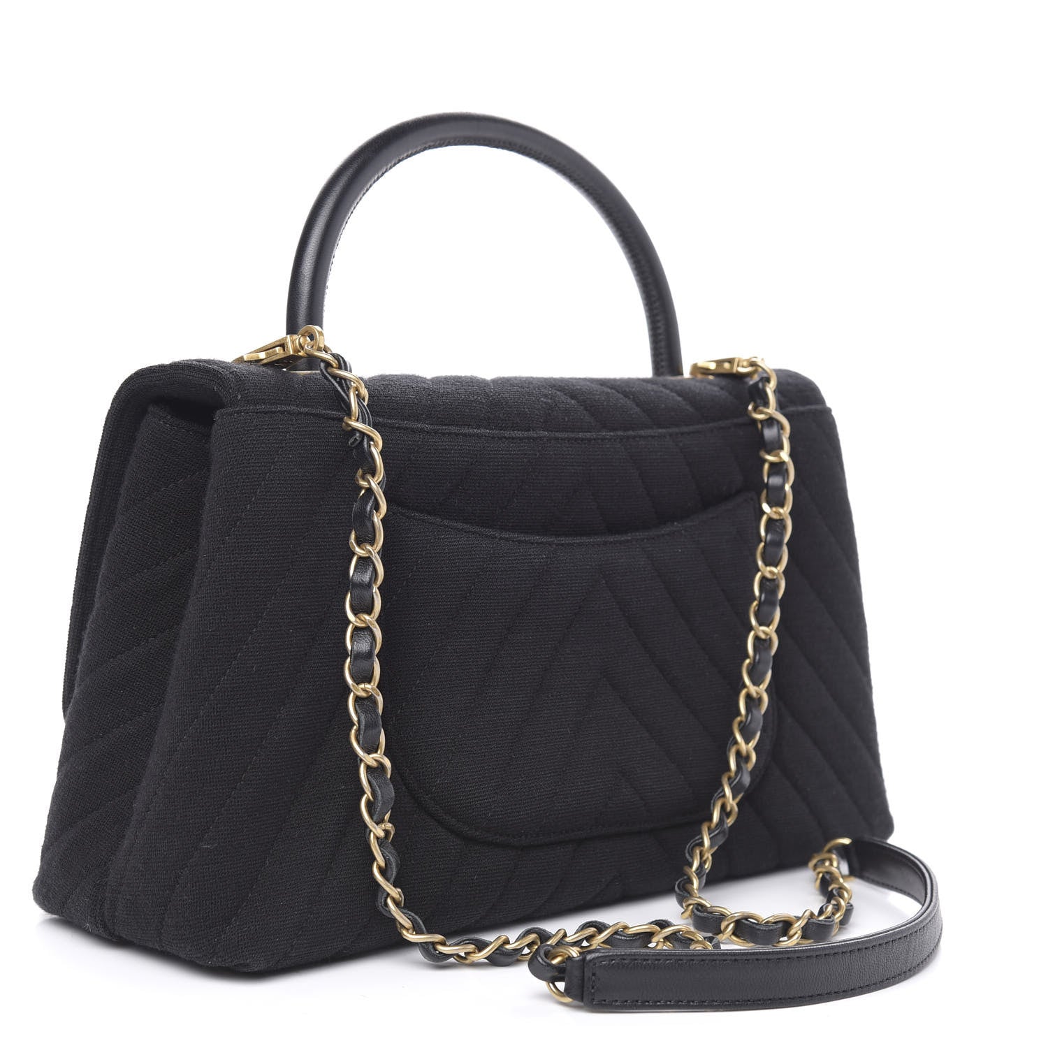 Chanel Jersey Chevron Quilted Small Coco Handle Flap Black 3 of 12