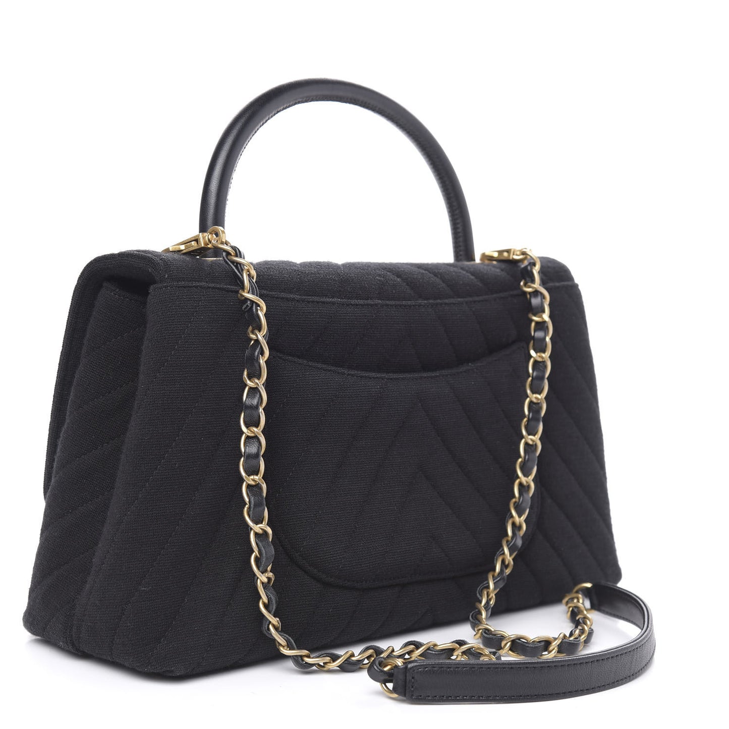 Jersey Chevron Quilted Small Coco Handle Flap Black